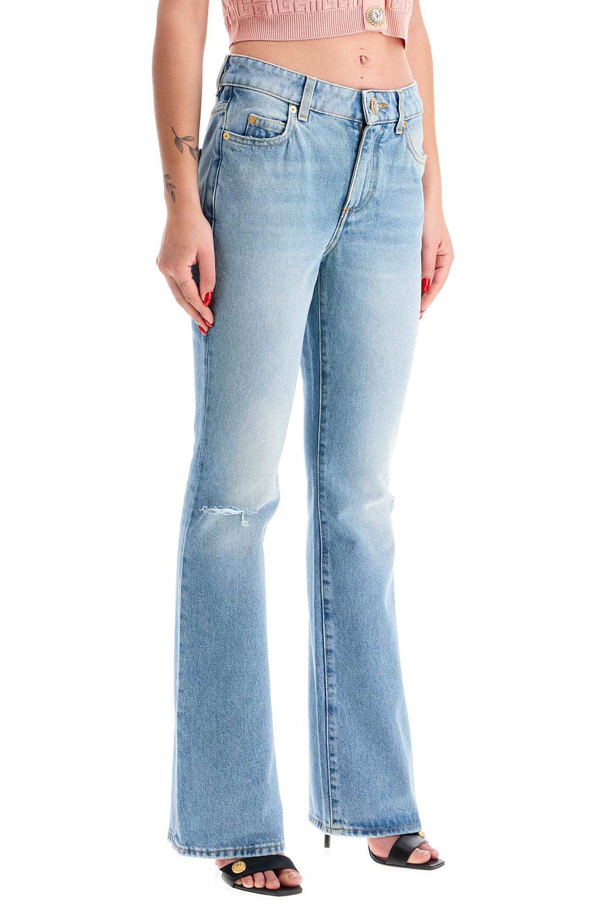 Shop Balmain Flare Mid-rise Jeans With In Blue