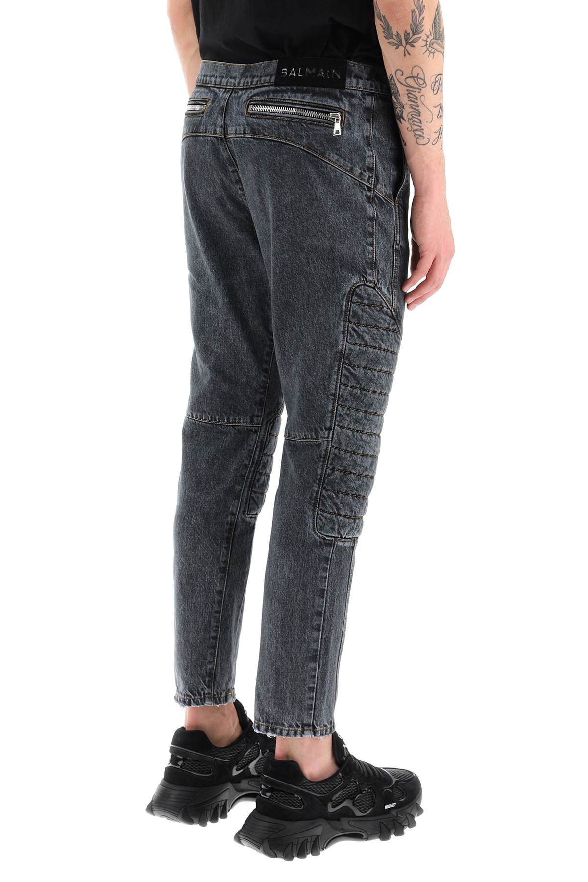 Shop Balmain Jeans With Quilted And Padded Inserts In Grey