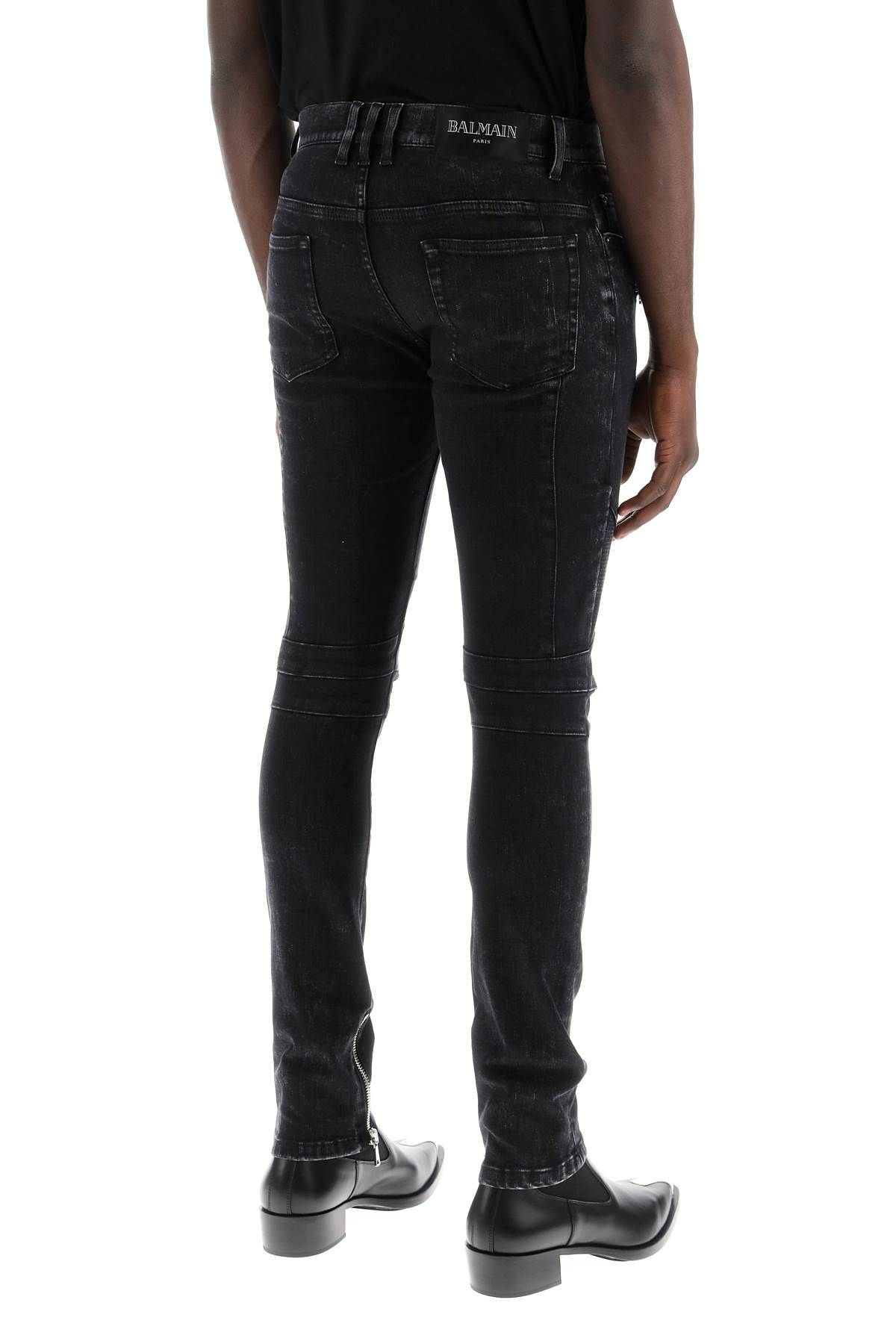 Shop Balmain Slim Biker Style Jeans In Black