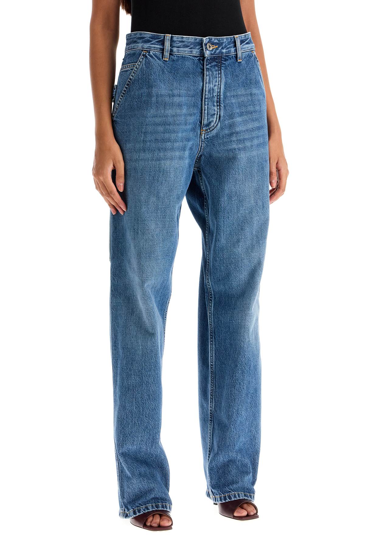 Shop Bottega Veneta Vintage Denim Cargo Jeans In Classic Style In Blue