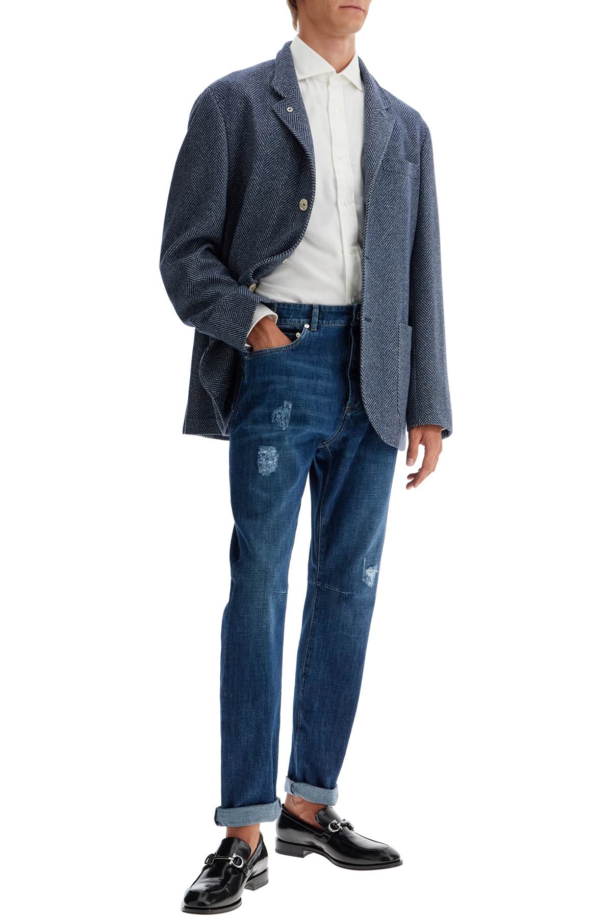 Shop Brunello Cucinelli 'distressed Denim Leisure Fit Jeans For In Blue