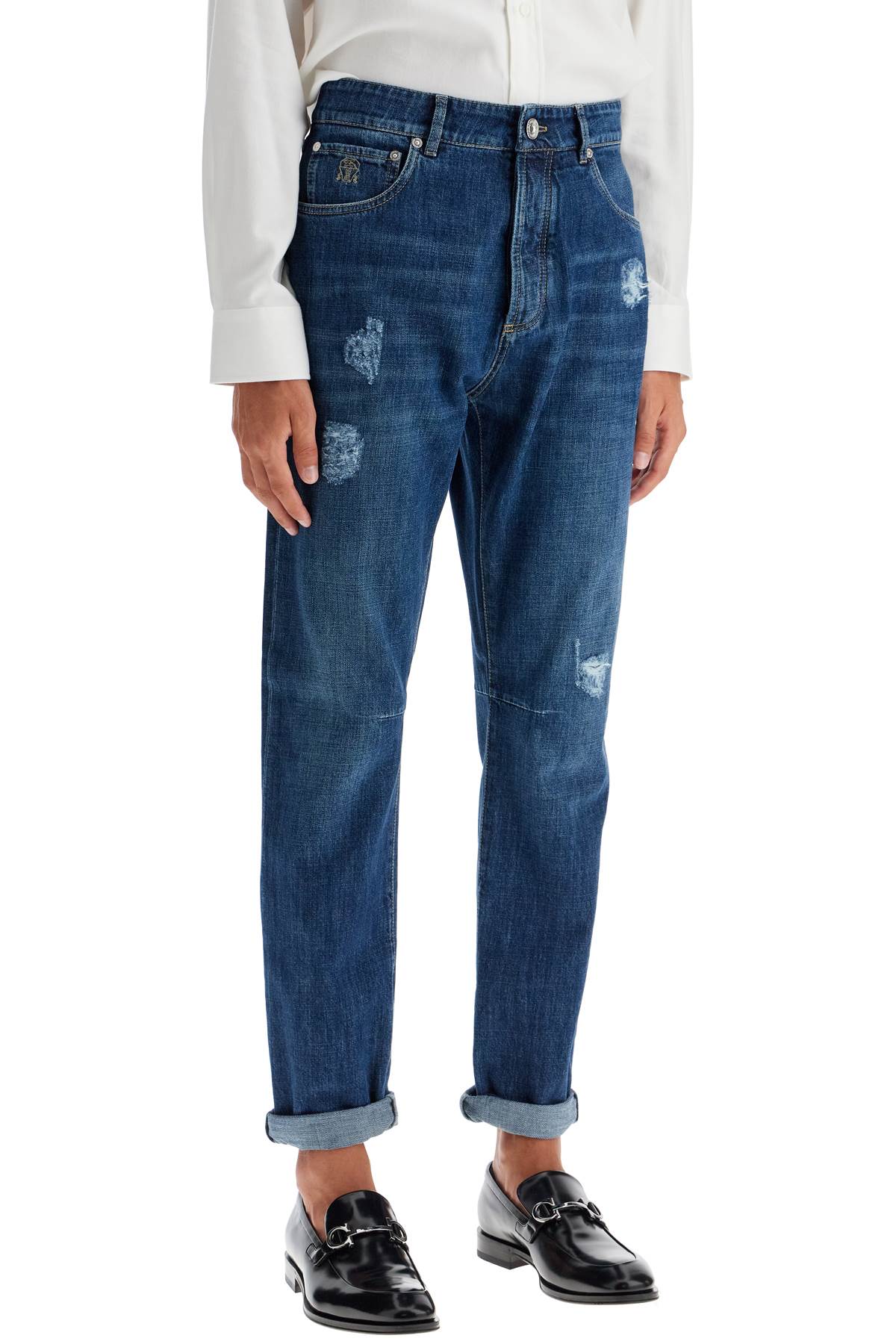 Shop Brunello Cucinelli 'distressed Denim Leisure Fit Jeans For In Blue