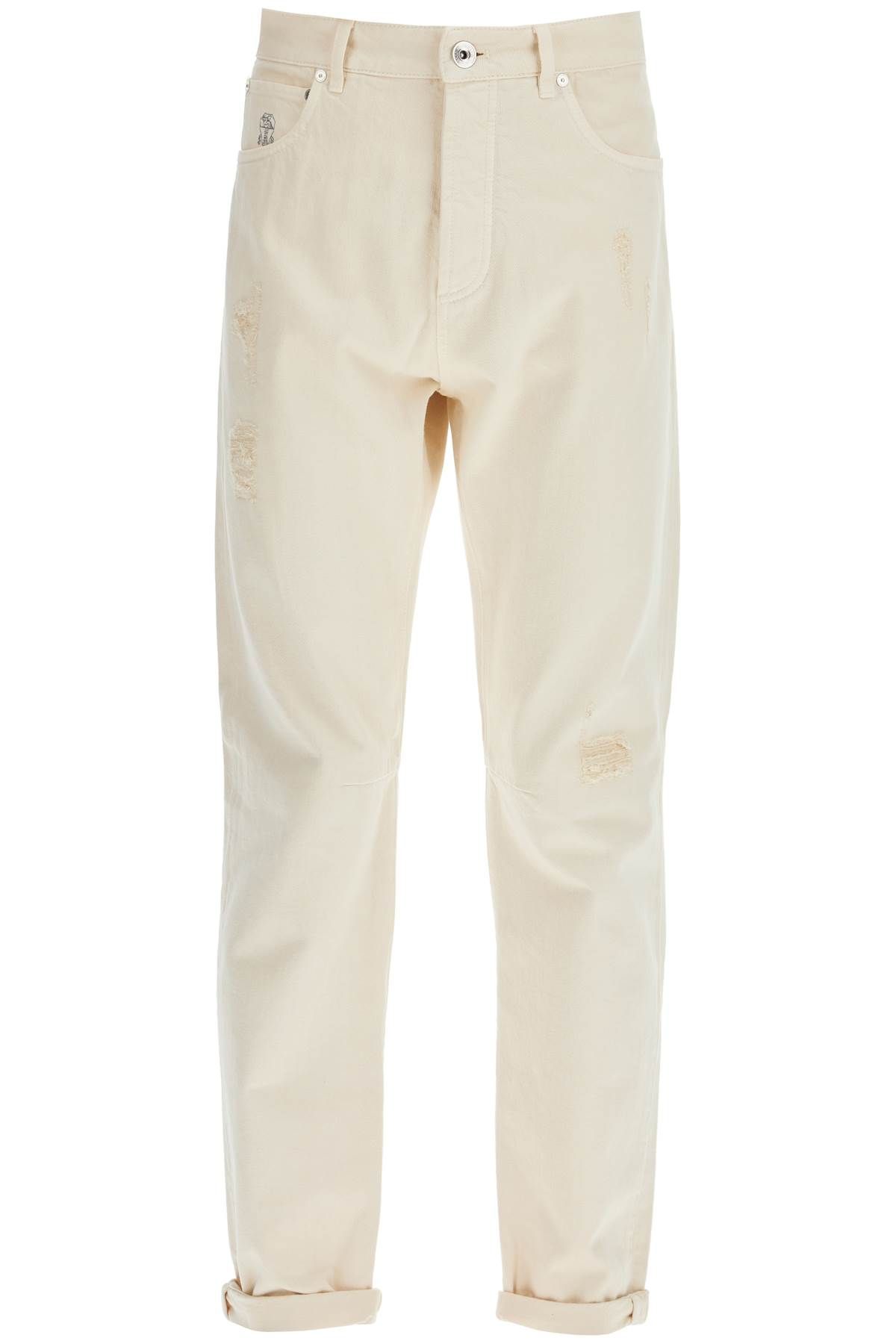 Shop Brunello Cucinelli Destroyed Leisure Fit Jeans With Distressed Details. In Neutro