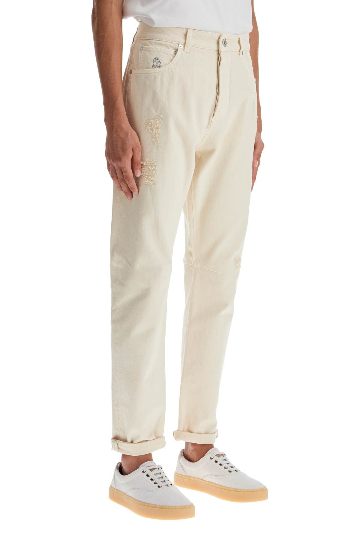 Shop Brunello Cucinelli Destroyed Leisure Fit Jeans With Distressed Details. In Neutro