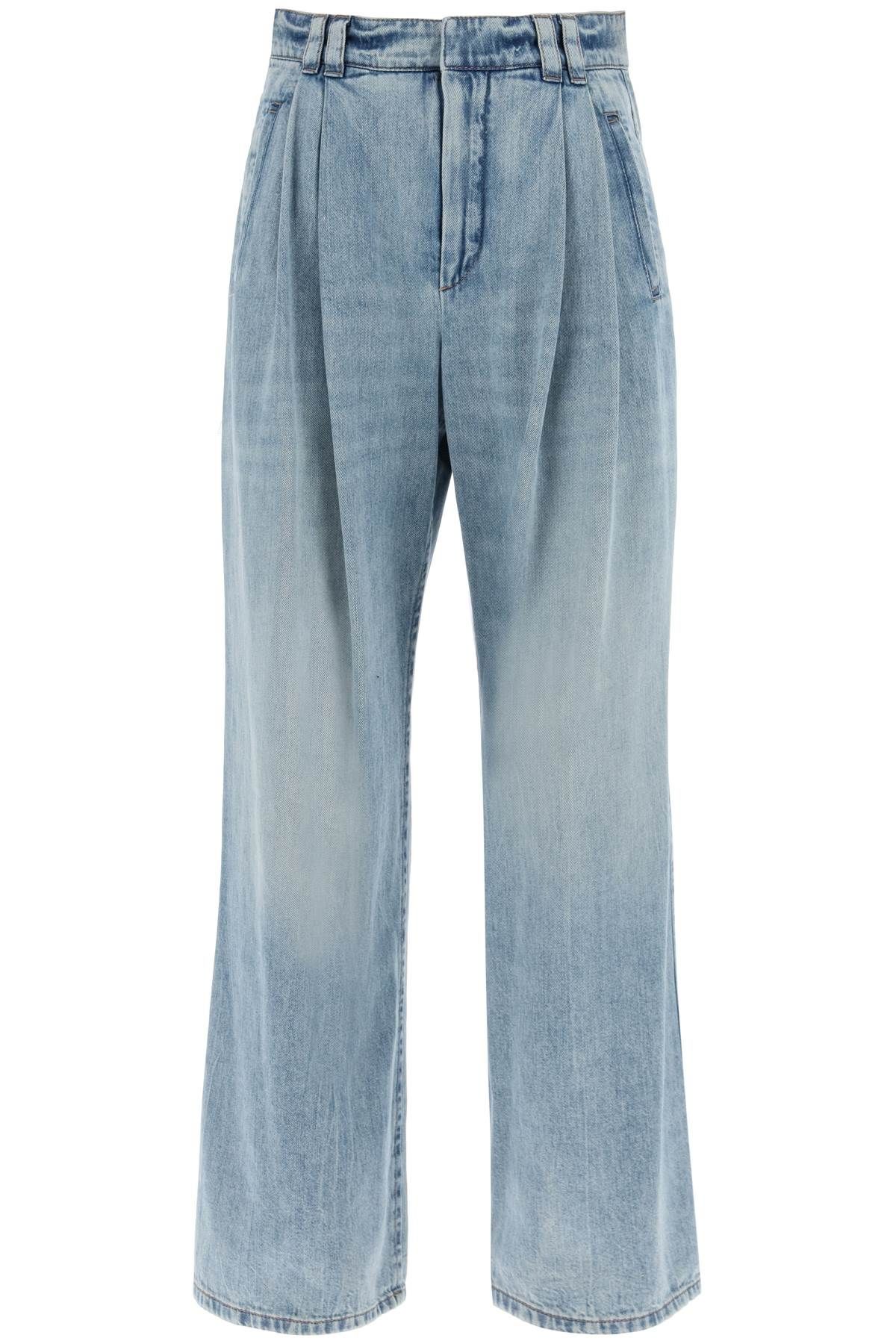 Shop Brunello Cucinelli Wide Leg Jeans With Double Pleats In Light Blue