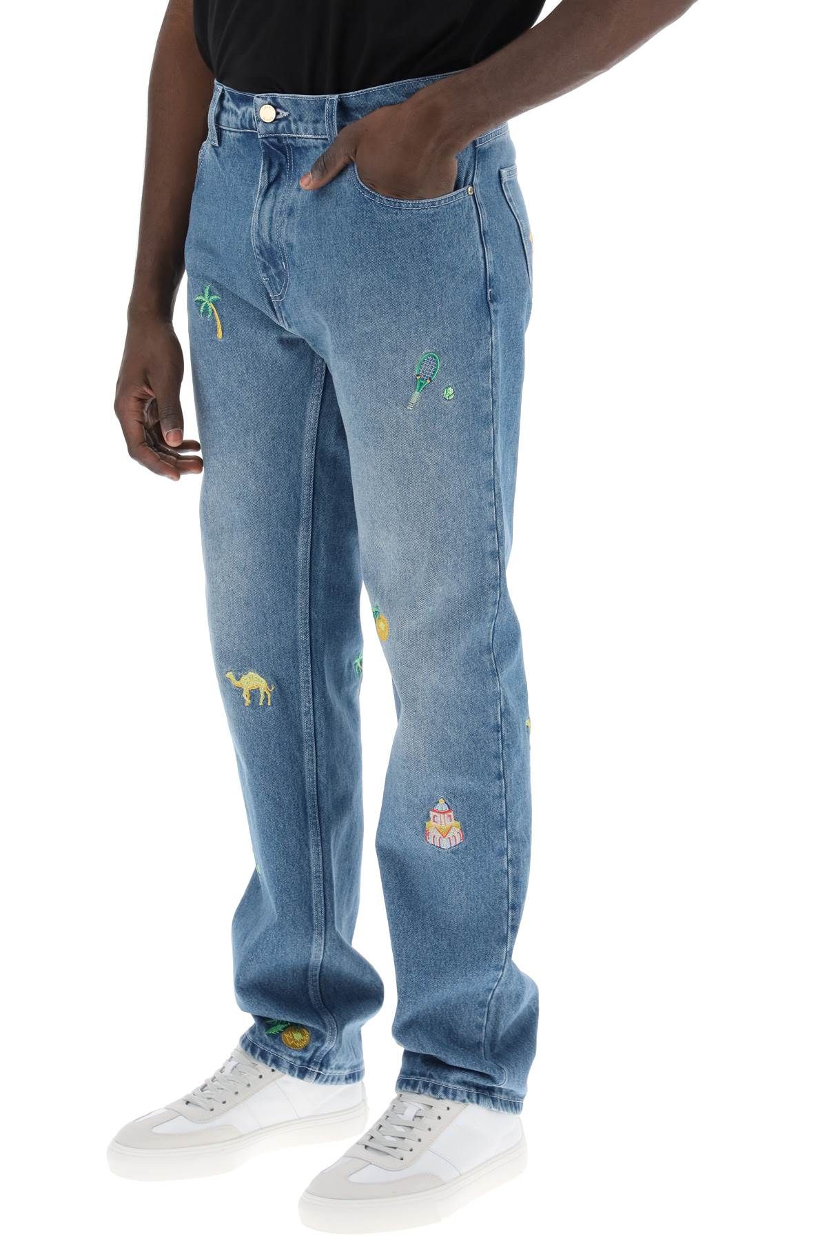 Shop Casablanca Embroidered Straight Jeans In Light Blue