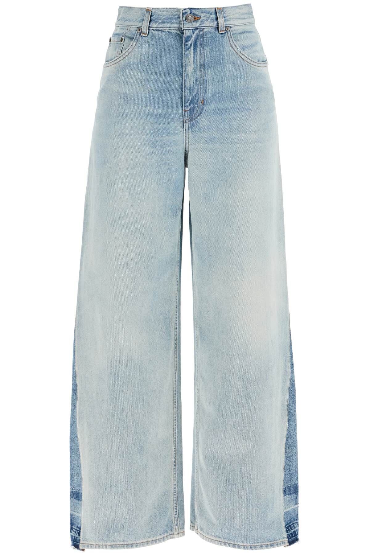 Shop Chloé "palazzo Jeans With Contrasting Inserts" In Blue