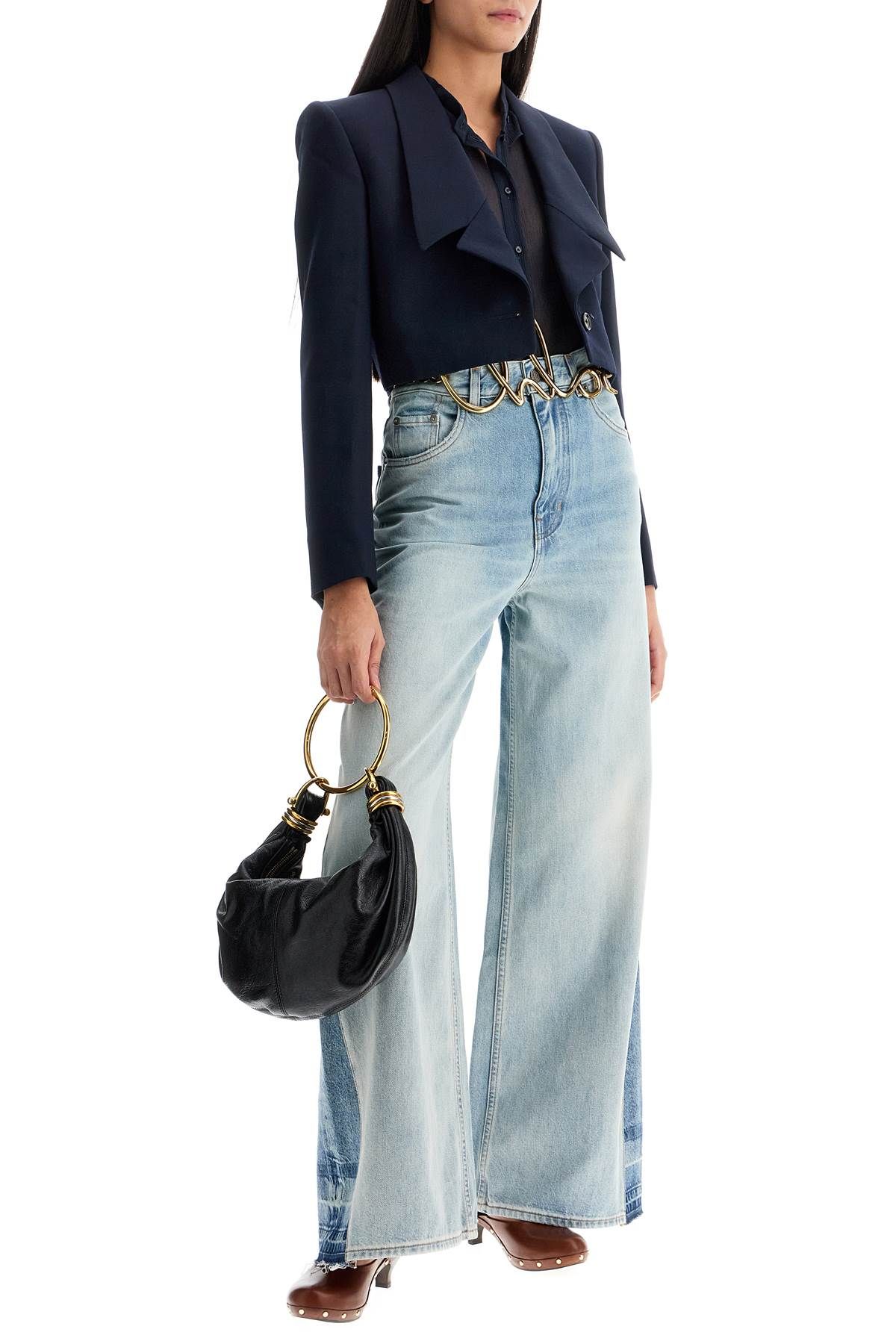 Shop Chloé "palazzo Jeans With Contrasting Inserts" In Blue