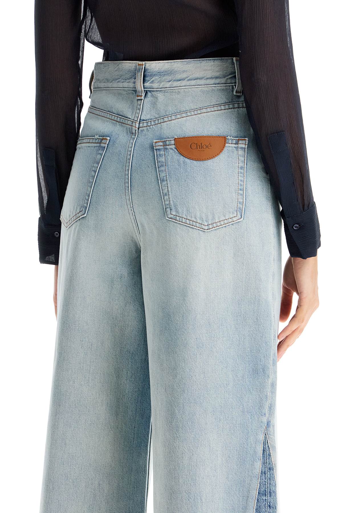 Shop Chloé "palazzo Jeans With Contrasting Inserts" In Blue