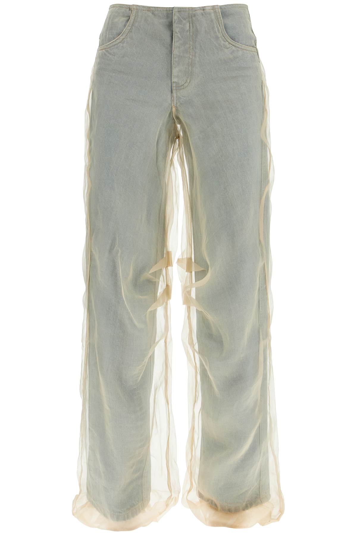 Shop Christopher Esber Silk Organza Layered Jeans With A Touch In Blue