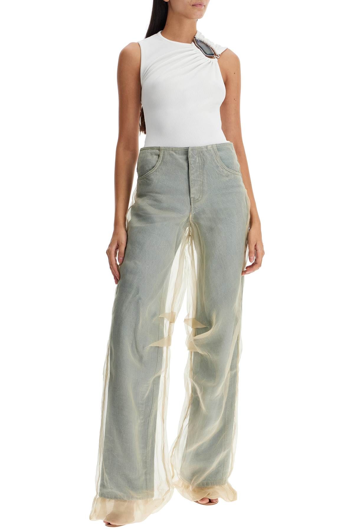 Shop Christopher Esber Silk Organza Layered Jeans With A Touch In Blue