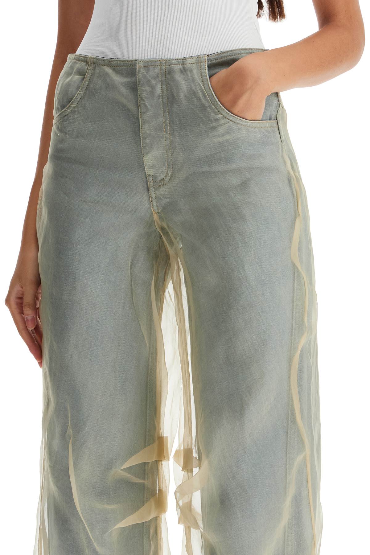 Shop Christopher Esber Silk Organza Layered Jeans With A Touch In Blue