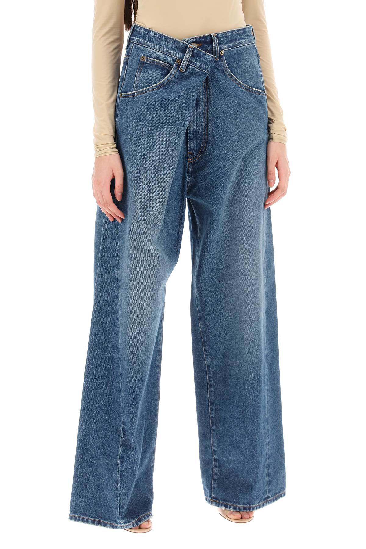 Shop Darkpark 'ines' Baggy Jeans With Folded Waistband In Light Blue