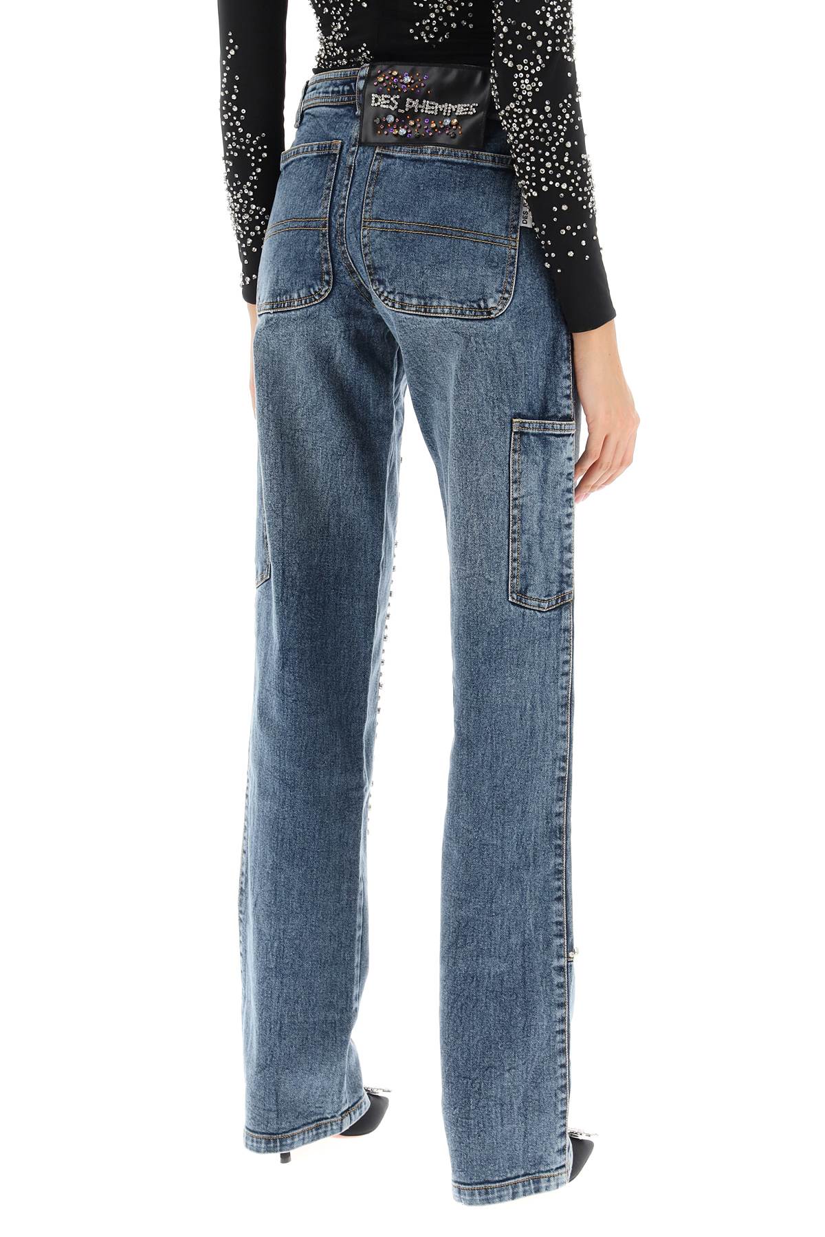 Shop Des Phemmes Straight Cut Jeans With Rhinestones In Blue