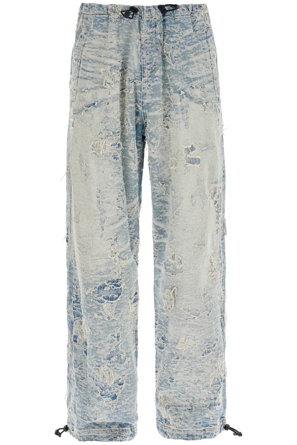 Shop Diesel Distressed Denim Jacquard Pants In Blue