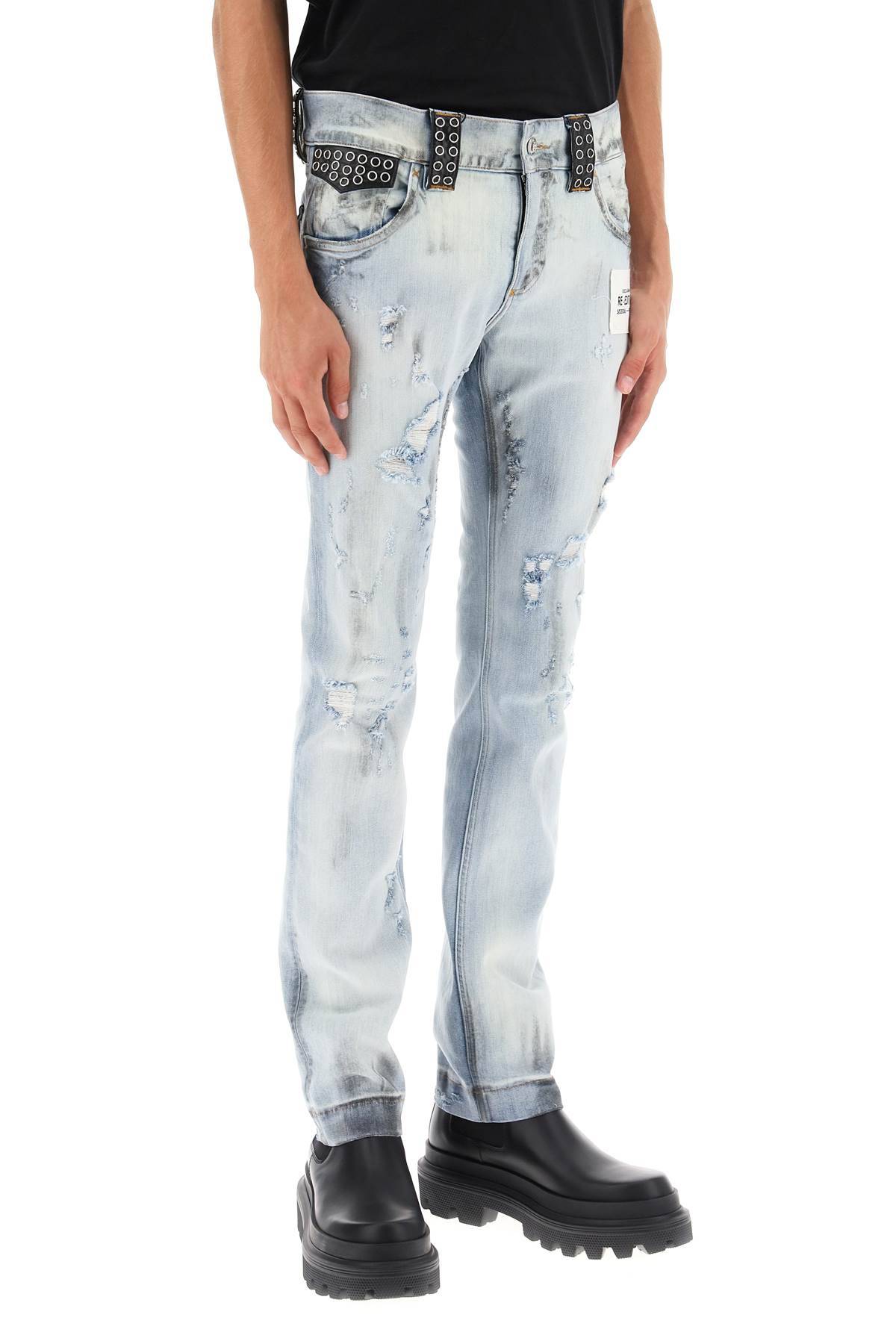 Shop Dolce & Gabbana Re-edition Jeans With Leather Detailing In Light Blue