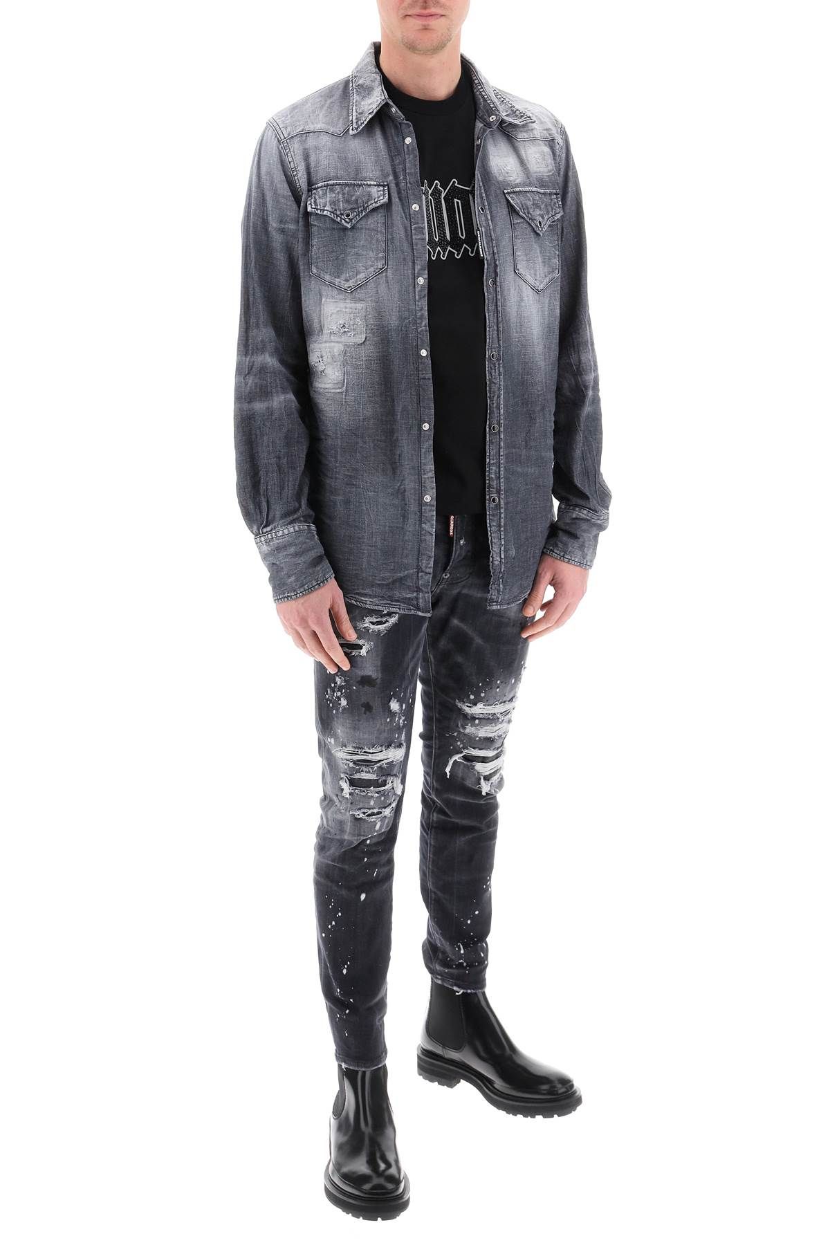 Shop Dsquared2 Skater Jeans In Black Diamond&studs Wash In Grey