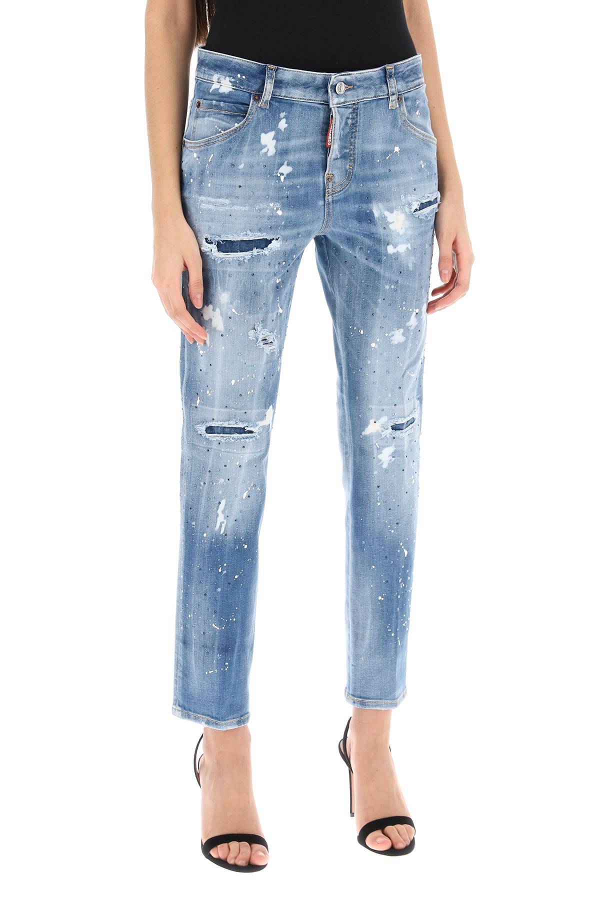 Shop Dsquared2 Cool Girl Jeans In Medium Ice Spots Wash In Light Blue