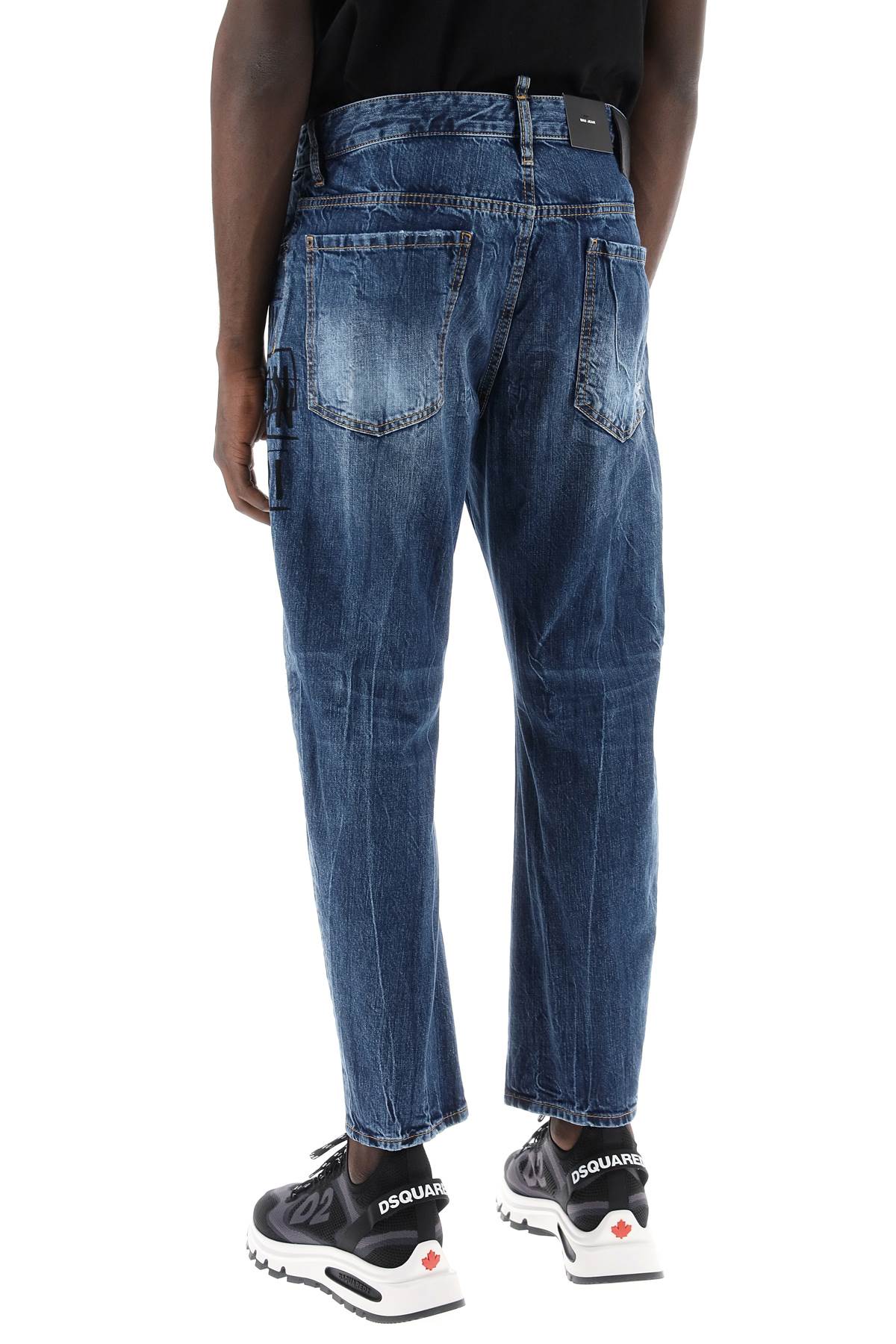 Shop Dsquared2 "dark Wash Icon Stamps Bro Jeans In In Blue