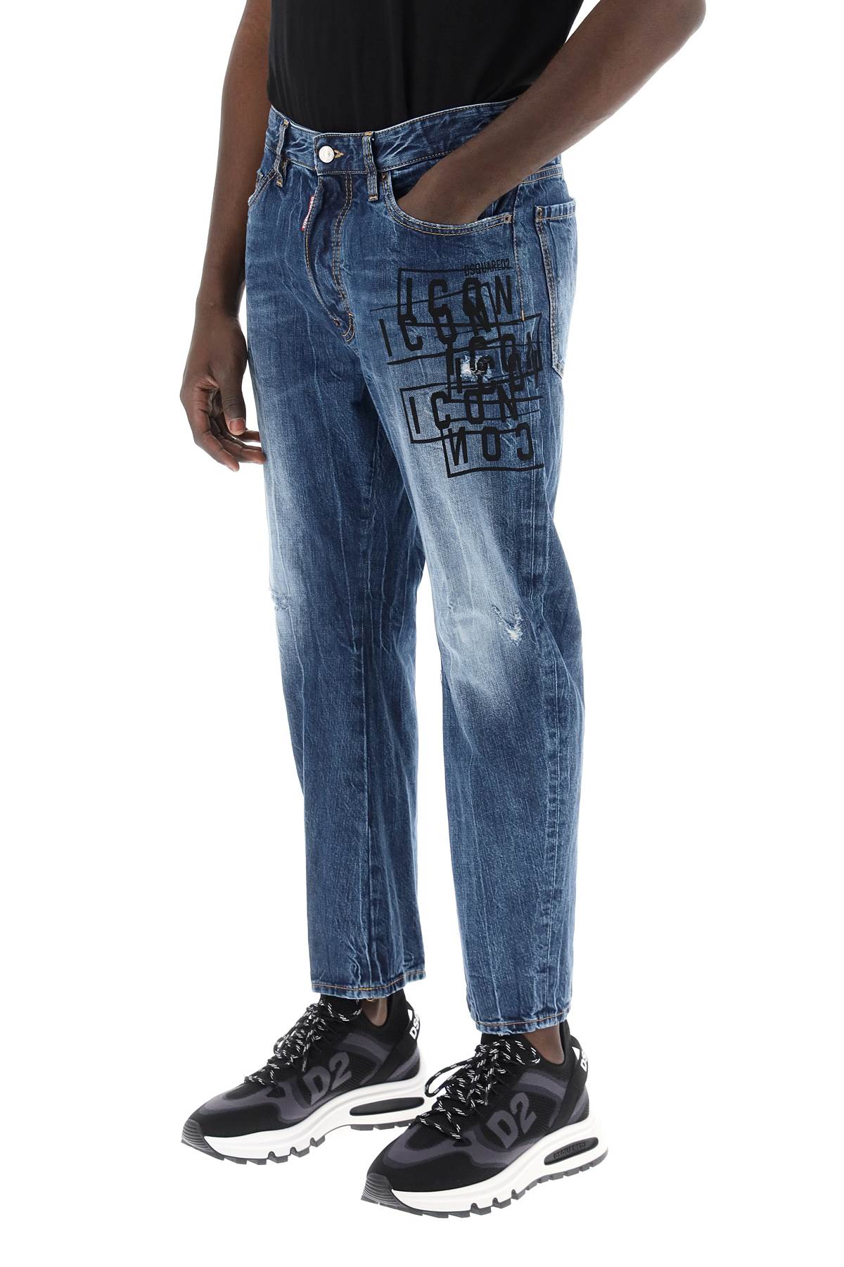 Shop Dsquared2 "dark Wash Icon Stamps Bro Jeans In In Blue