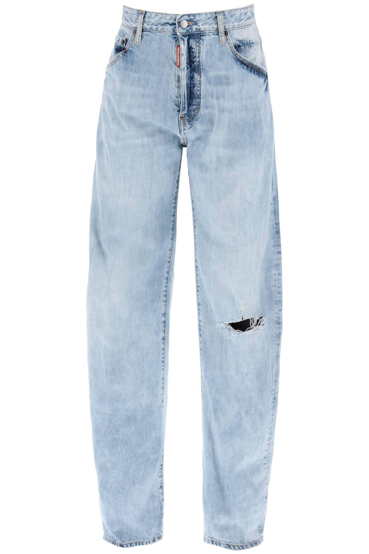 Shop Dsquared2 "oversized Jeans With Destroyed In Blue