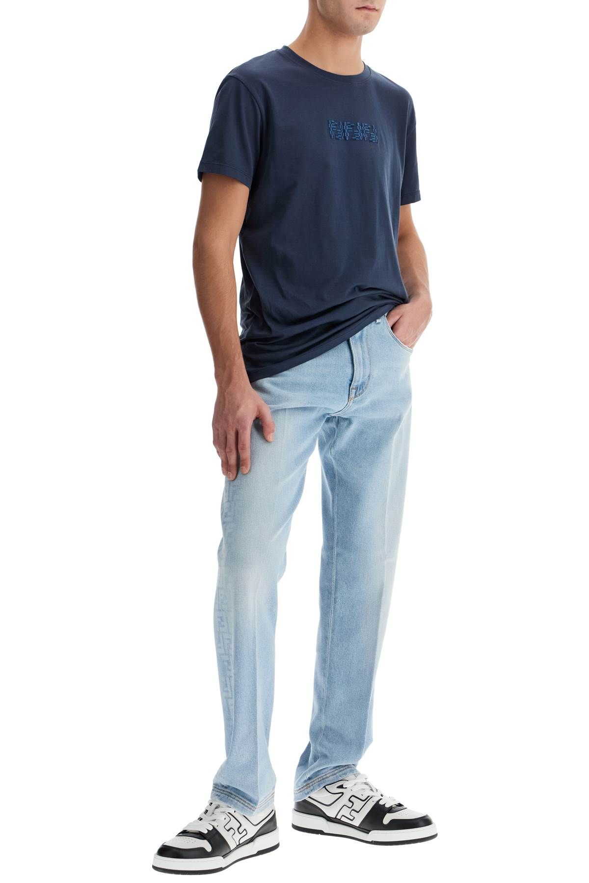 Shop Fendi Faded Ff Pattern Jeans With In Light Blue