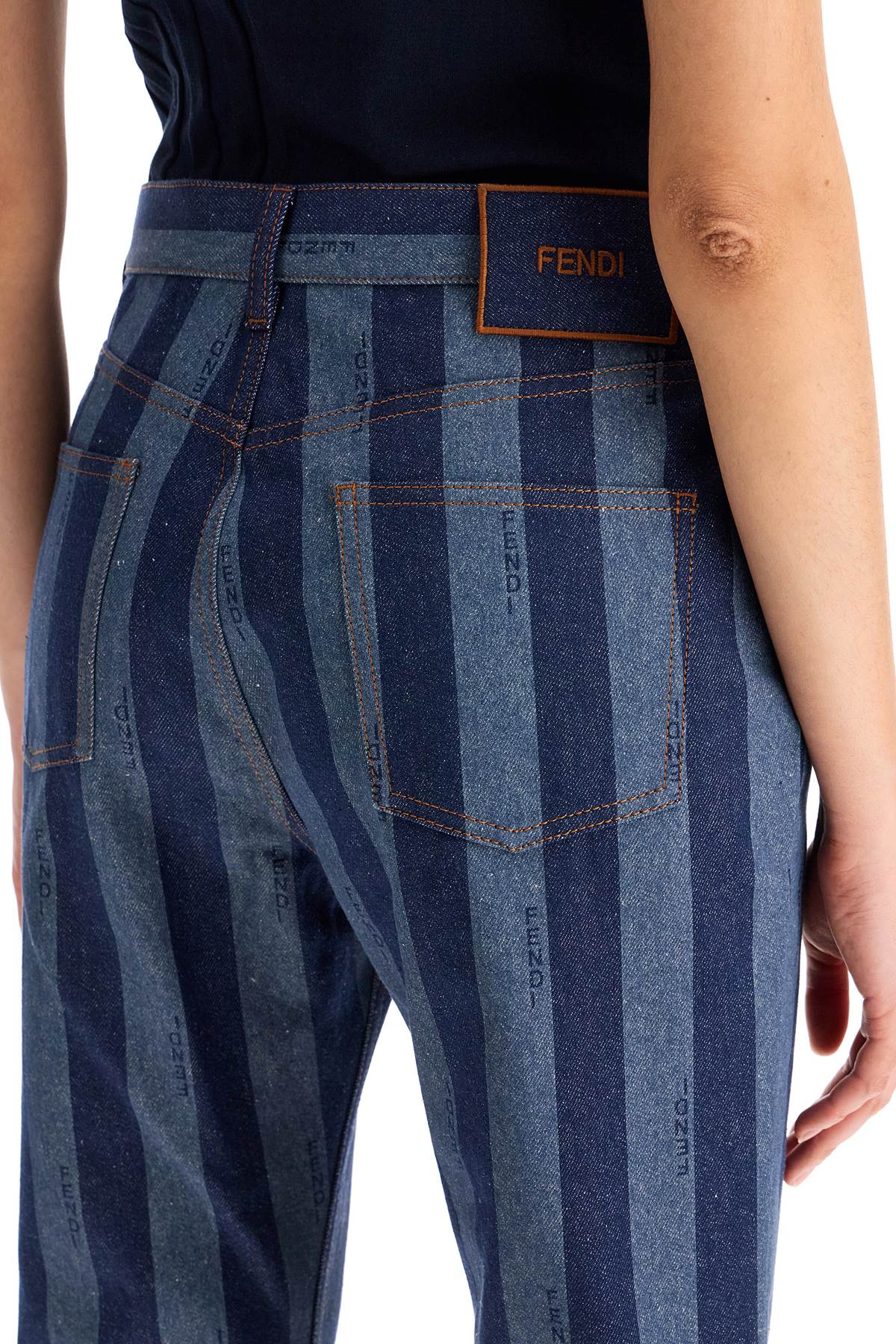 Shop Fendi Cropped Pequin Jeans In Blue