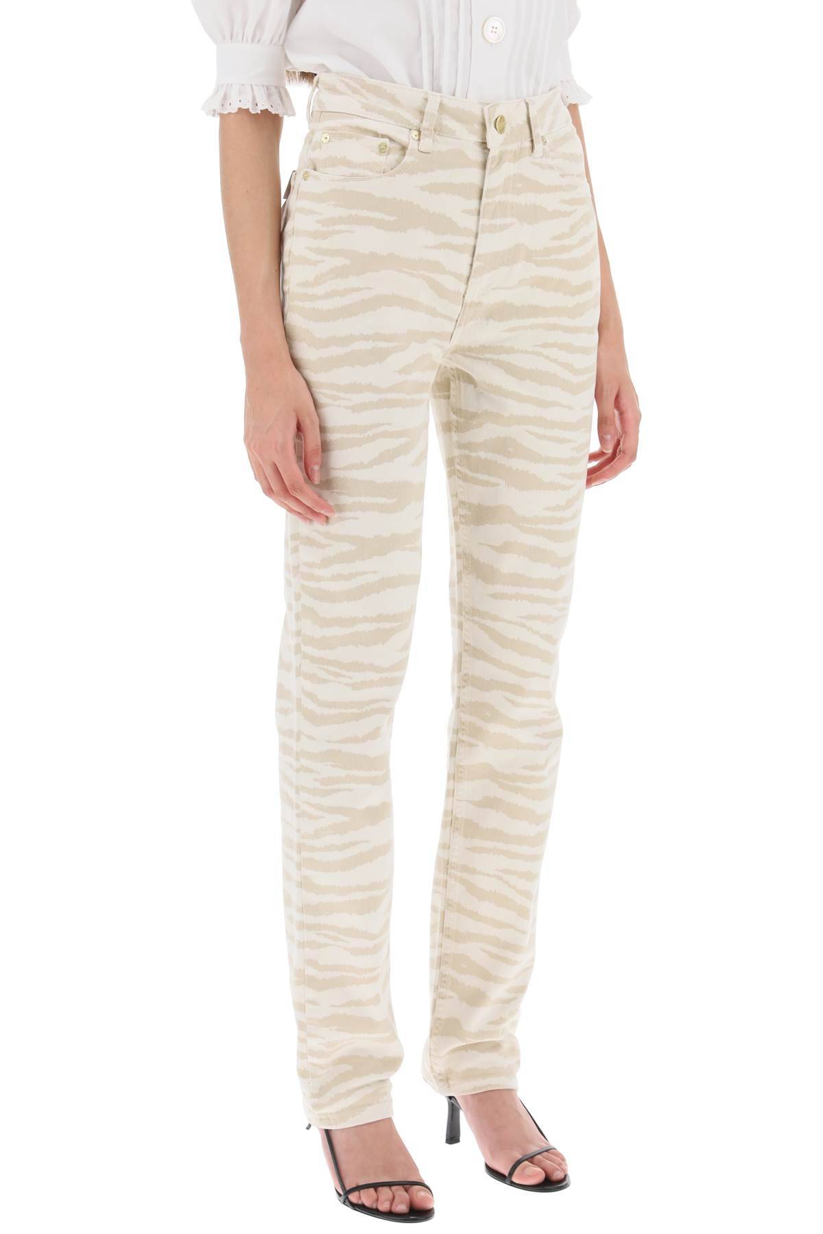Shop Ganni 'swigy' Printed Denim Jeans In White,beige
