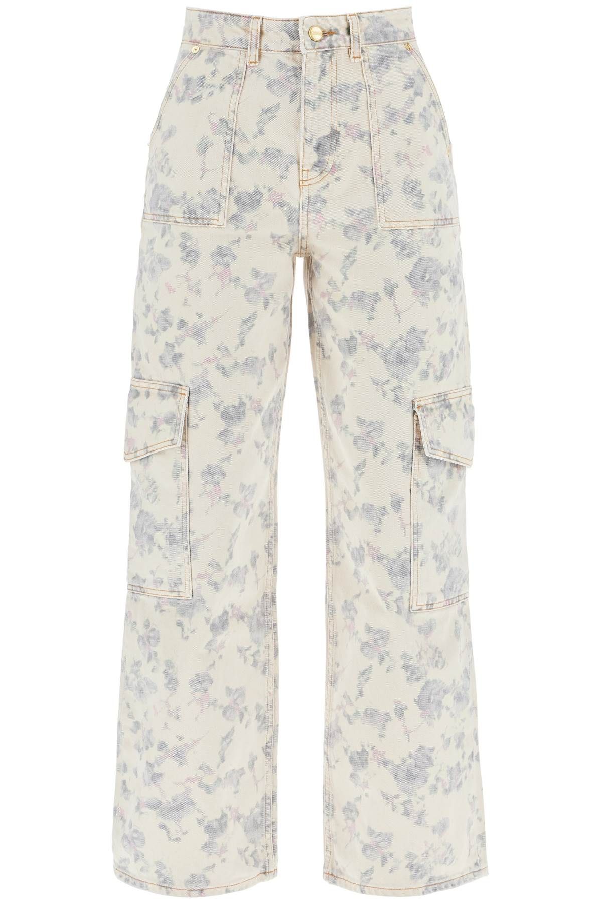 Shop Ganni Printed Cargo Jeans With Ang In White