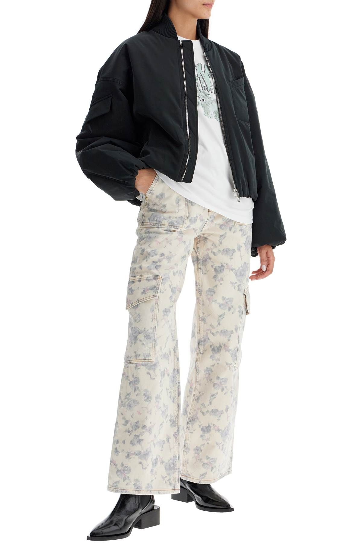 Shop Ganni Printed Cargo Jeans With Ang In White