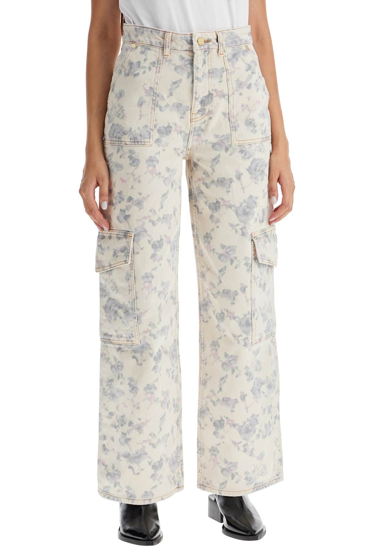 Shop Ganni Printed Cargo Jeans With Ang In White