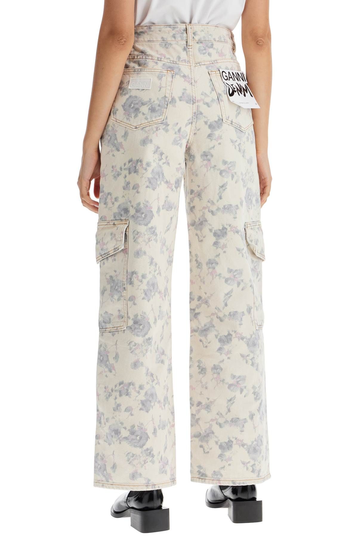 Shop Ganni Printed Cargo Jeans With Ang In White