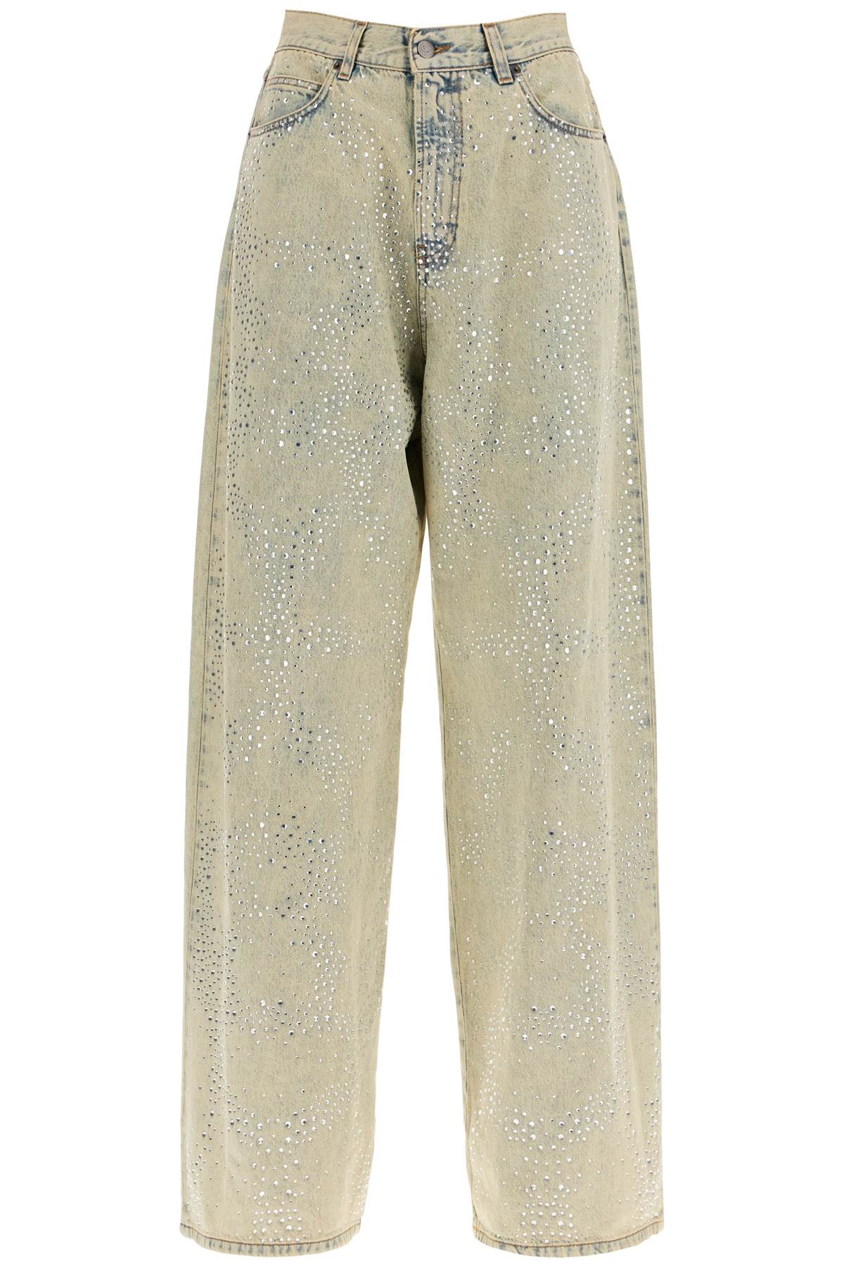 Shop Giuseppe Di Morabito Wide Leg Jeans With Rhinestones In Neutro