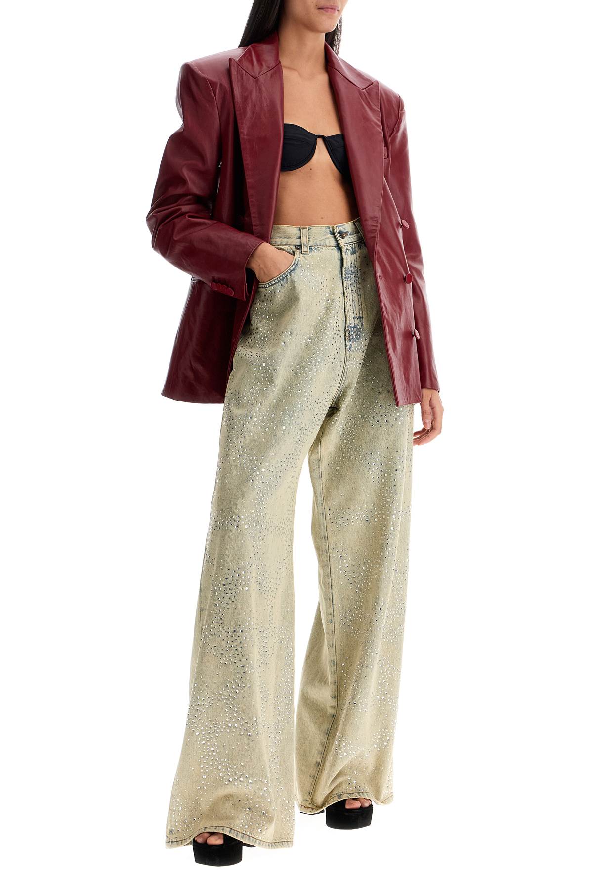 Shop Giuseppe Di Morabito Wide Leg Jeans With Rhinestones In Neutro