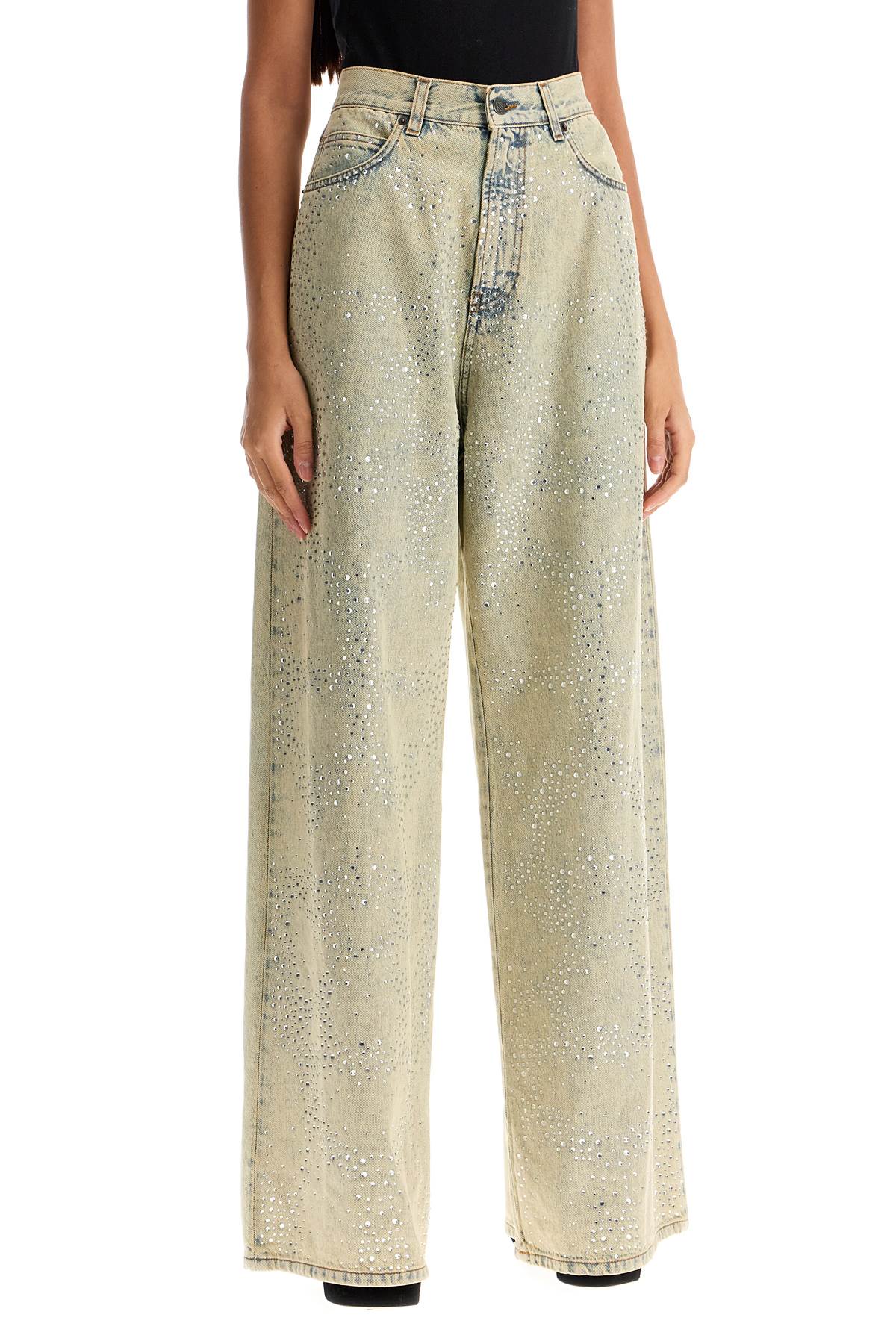 Shop Giuseppe Di Morabito Wide Leg Jeans With Rhinestones In Neutro