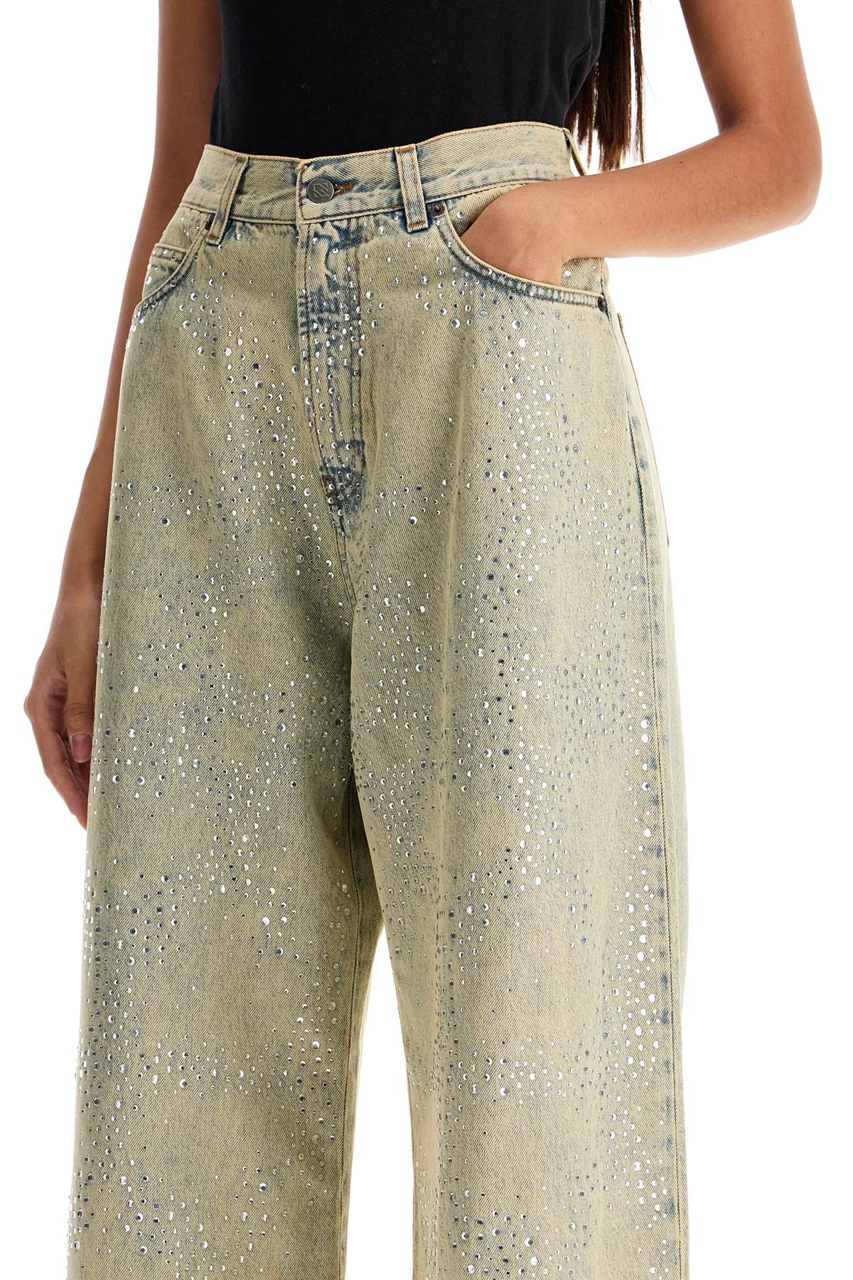 Shop Giuseppe Di Morabito Wide Leg Jeans With Rhinestones In Neutro