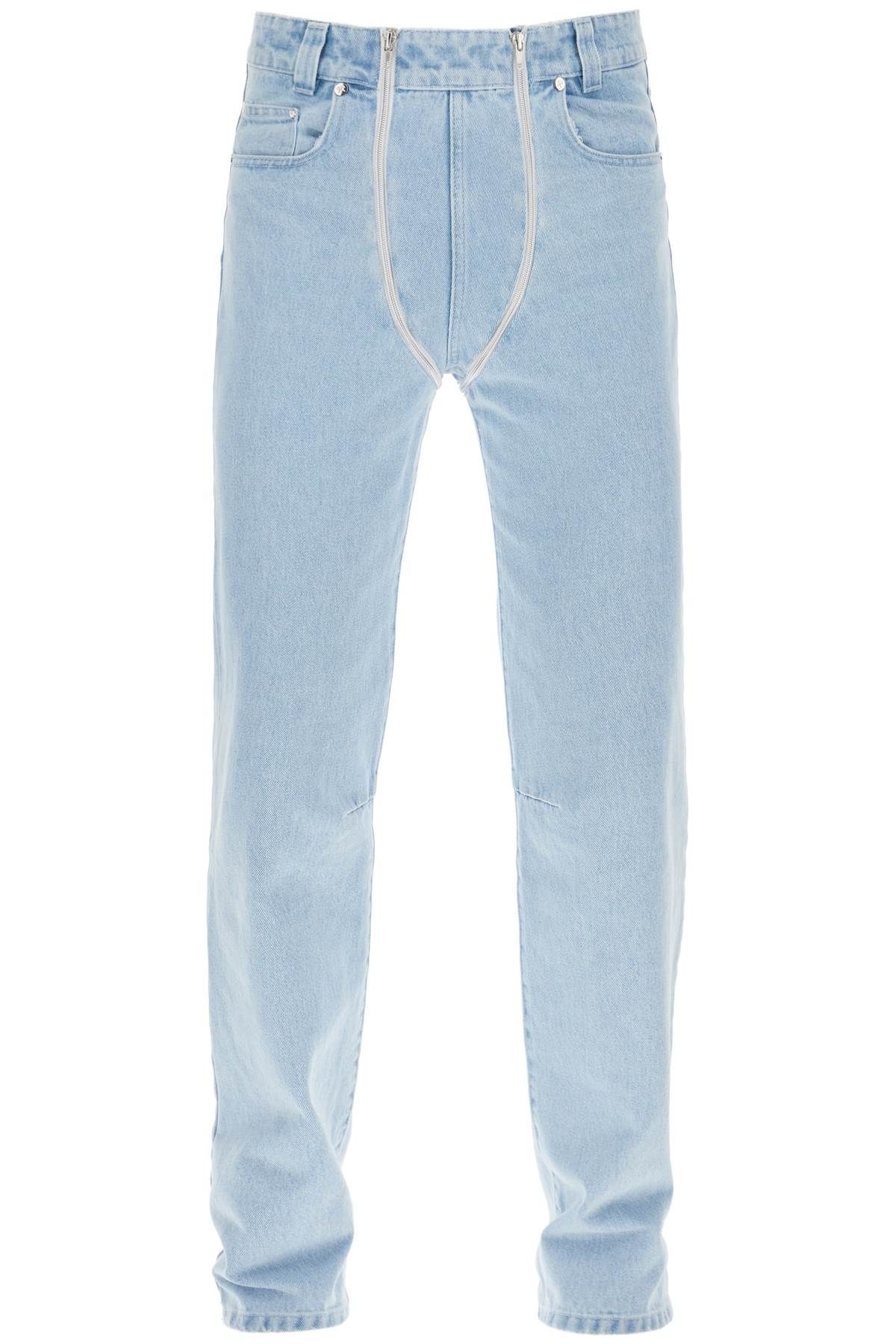 Shop Gmbh Straight Leg Jeans With Double Zipper In Light Blue