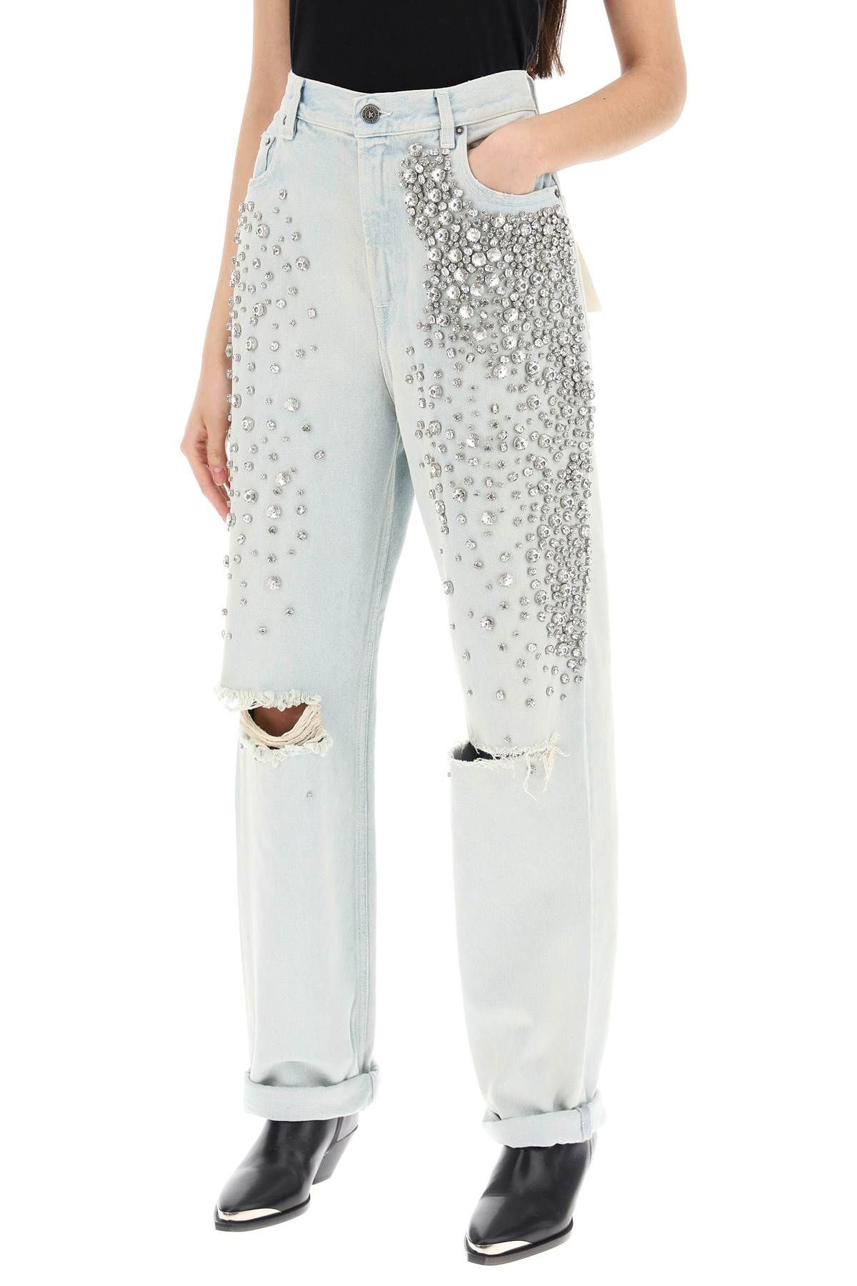Shop Golden Goose Bleached Jeans With Crystals In Blue