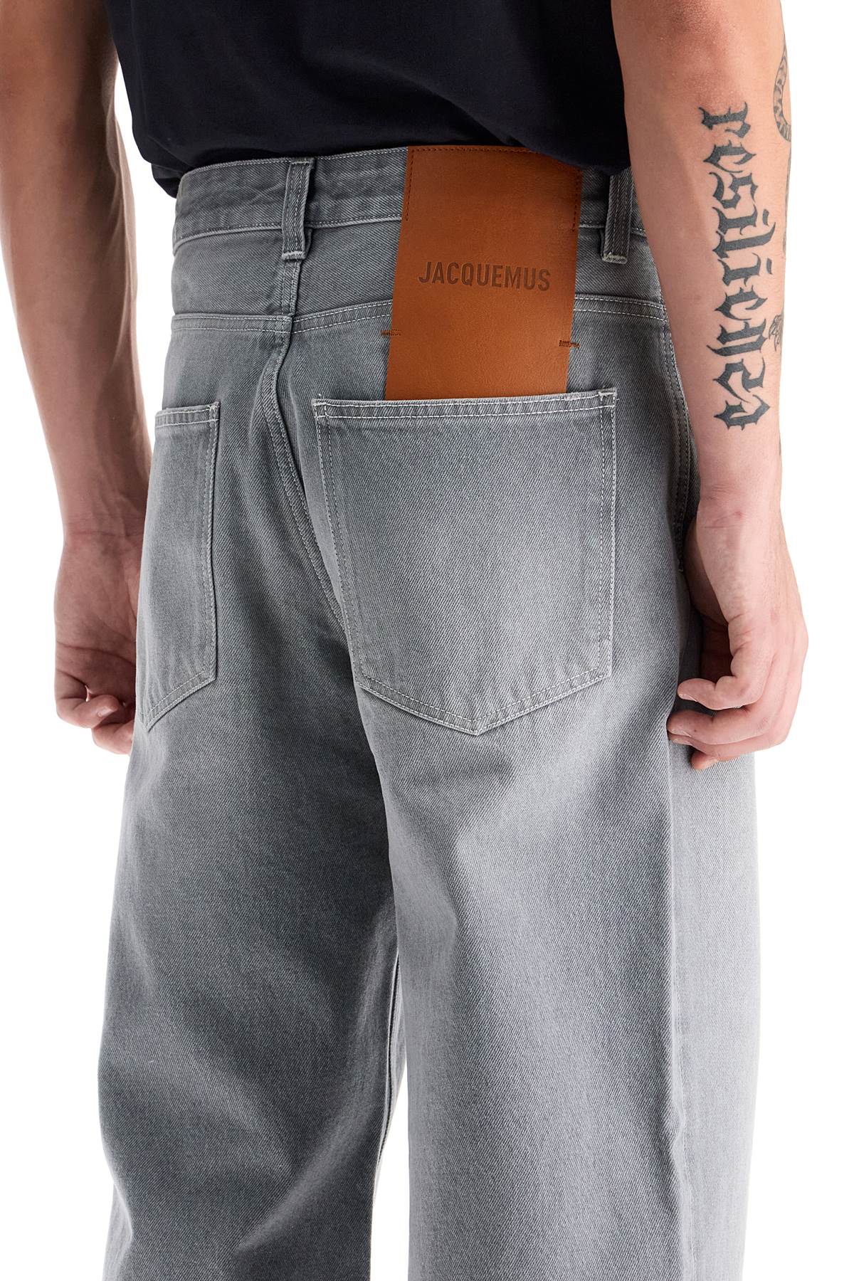 Shop Jacquemus Baggy Denim Jeans Bag In Grey