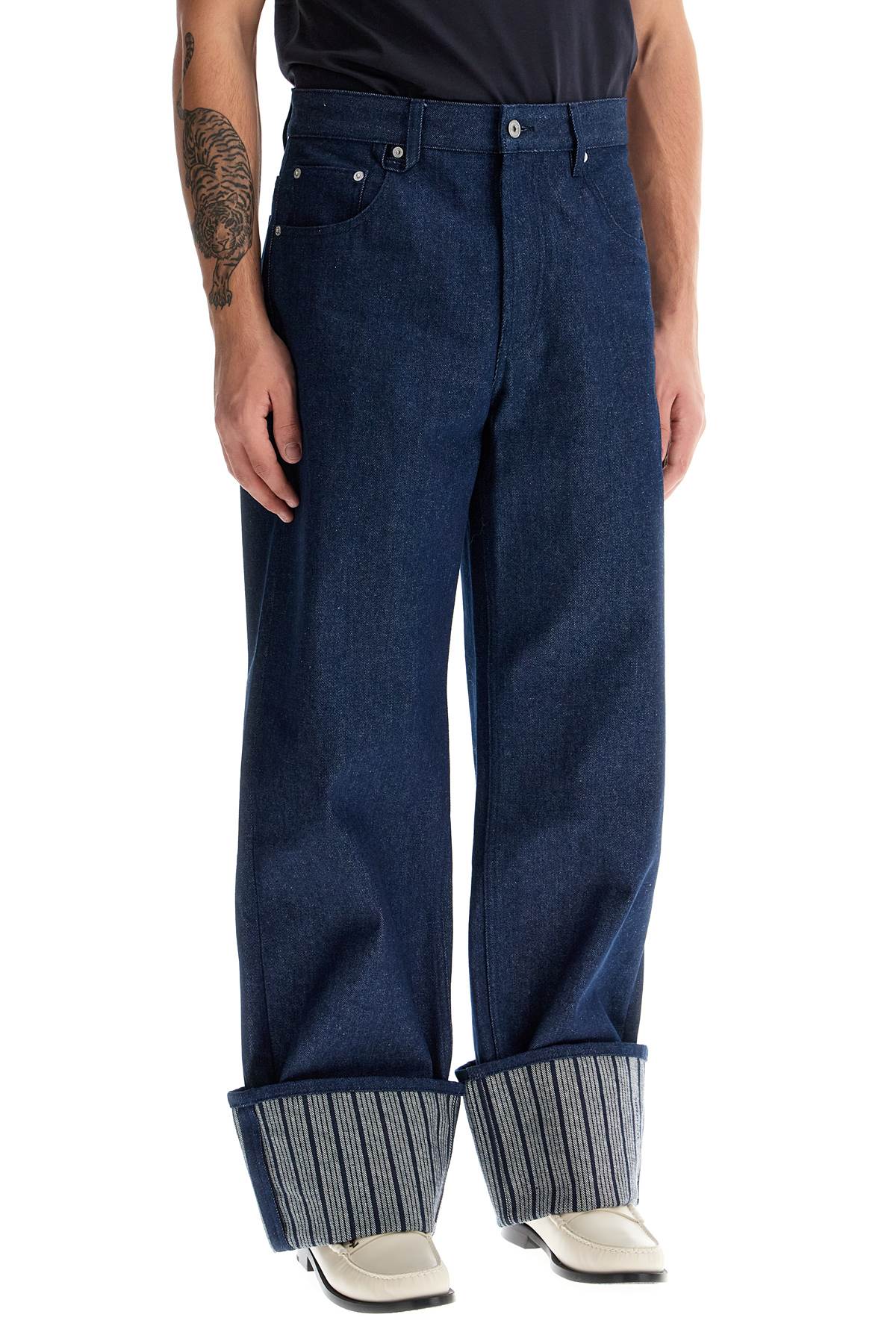 Shop Jacquemus Baggy With Maxi Cuff  Baggy Jeans With In Blue