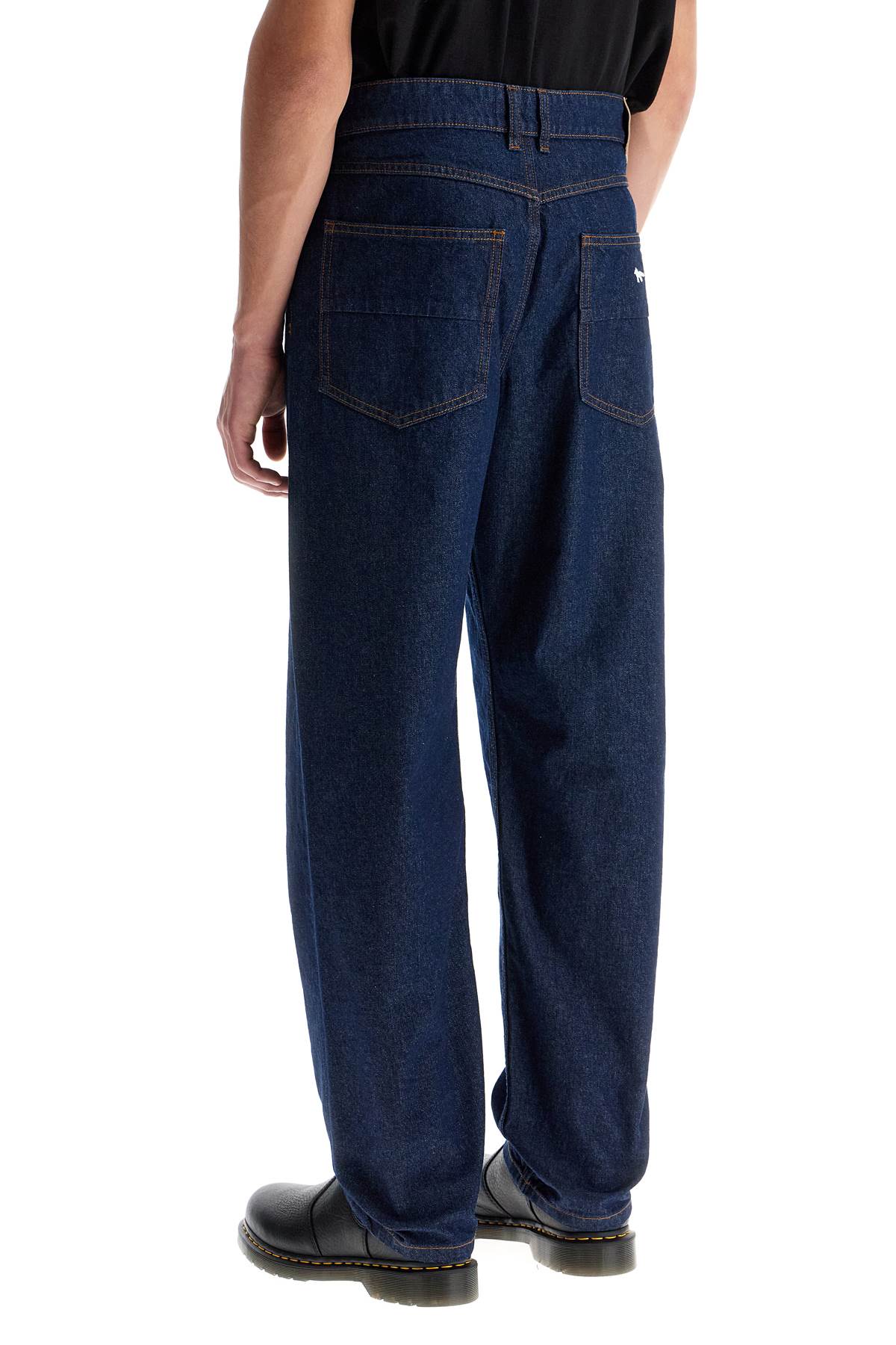 Shop Maison Kitsuné Lightweight Denim Straight Leg Jeans In Blue