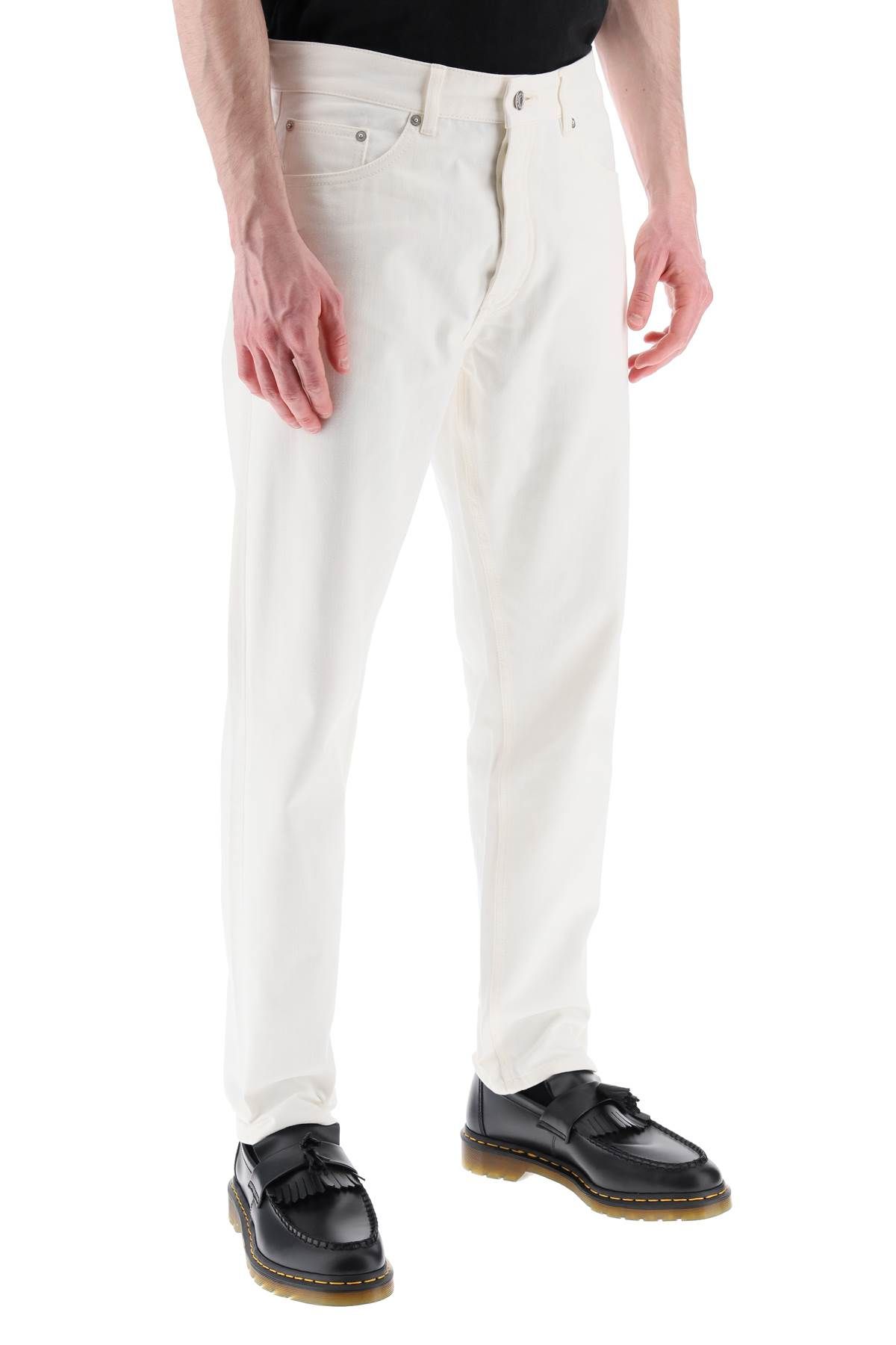 Shop Maison Kitsuné Low-rise Tapered Jeans In White