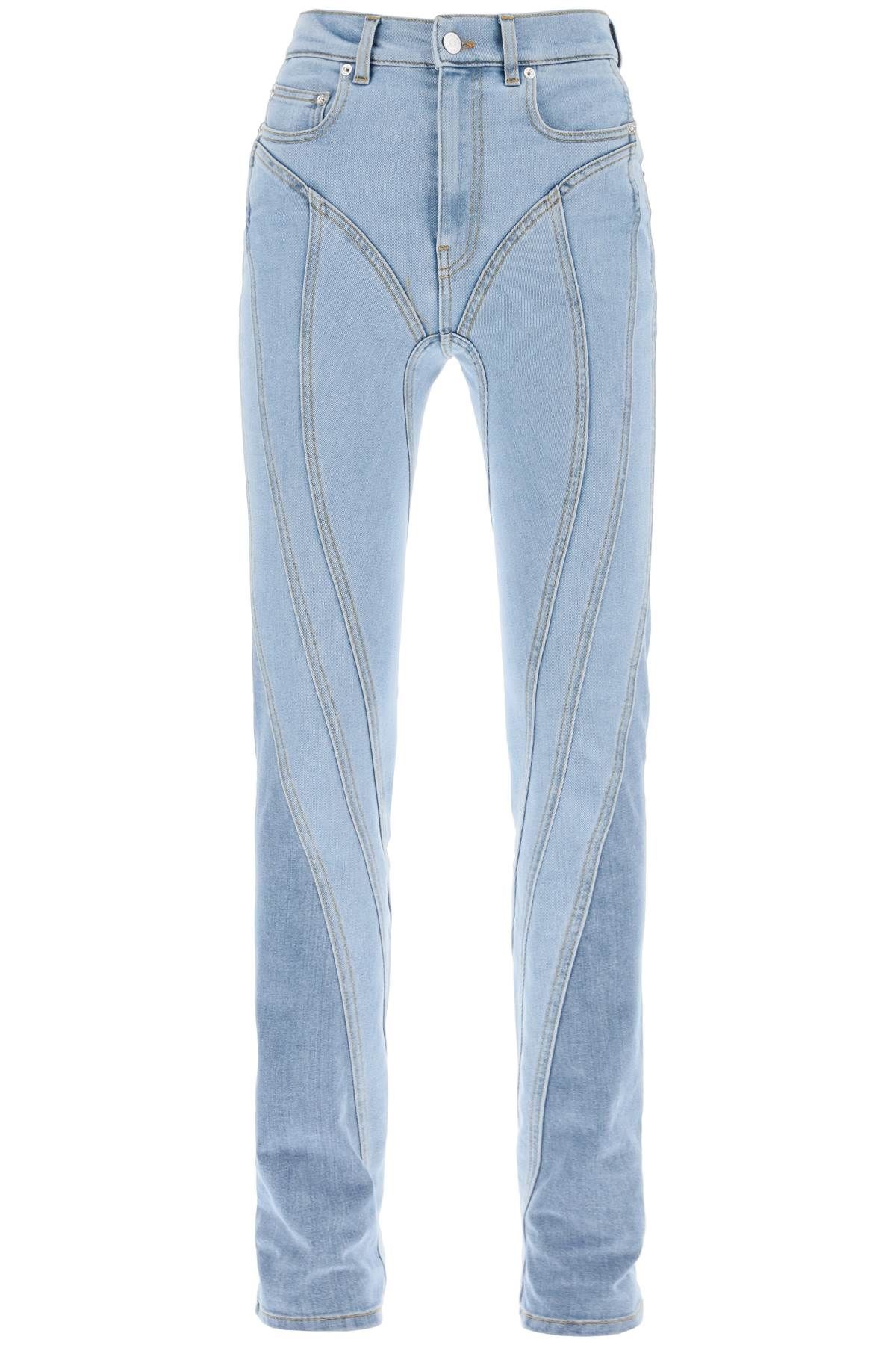 Shop Mugler Spiral Two-tone Skinny Jeans In Blue,light Blue