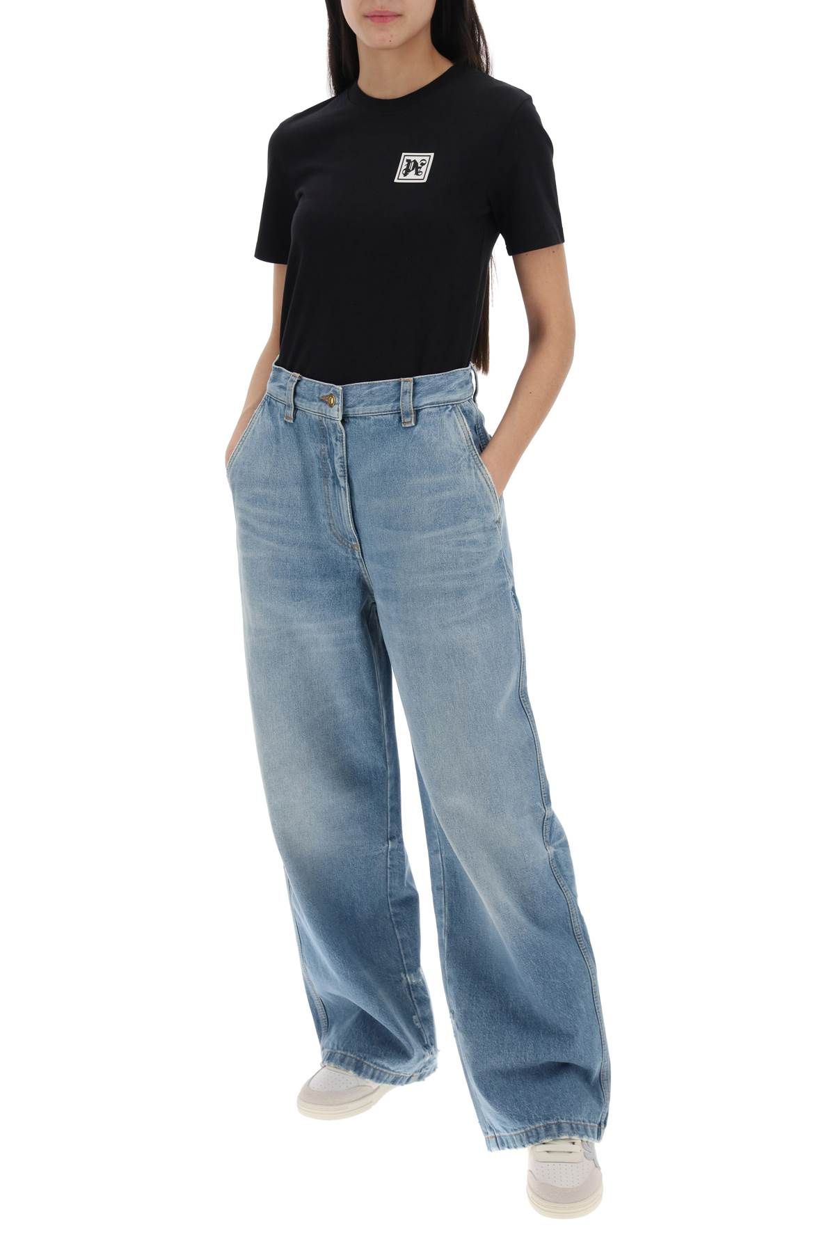 Shop Palm Angels Wide Leg Jeans In Light Blue