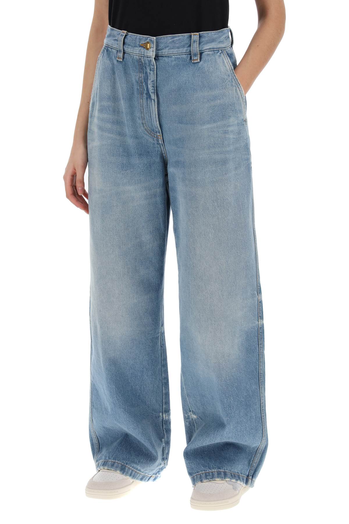 Shop Palm Angels Wide Leg Jeans In Light Blue