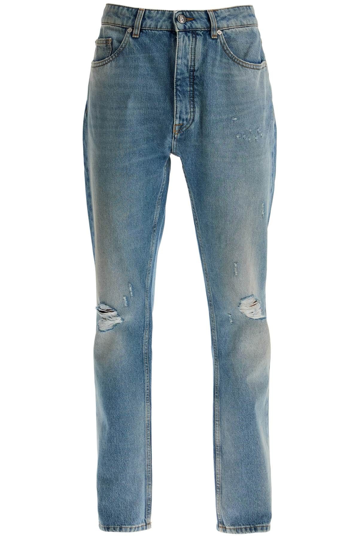 Shop Palm Angels Straight Leg Monogram Print Jeans In Blue