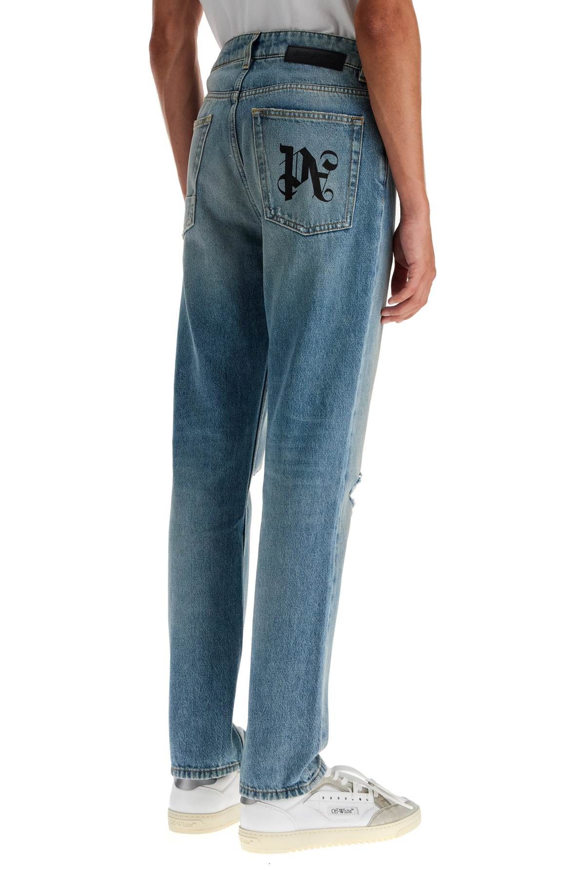 Shop Palm Angels Straight Leg Monogram Print Jeans In Blue