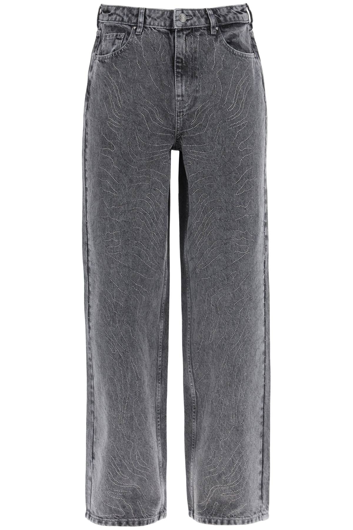 Shop Rotate Birger Christensen Wide Leg Jeans With Rhinest In Grey