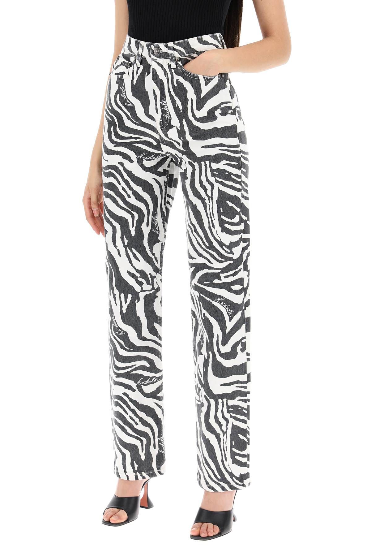 Shop Rotate Birger Christensen Straight Leg Zebra Print Jeans In White