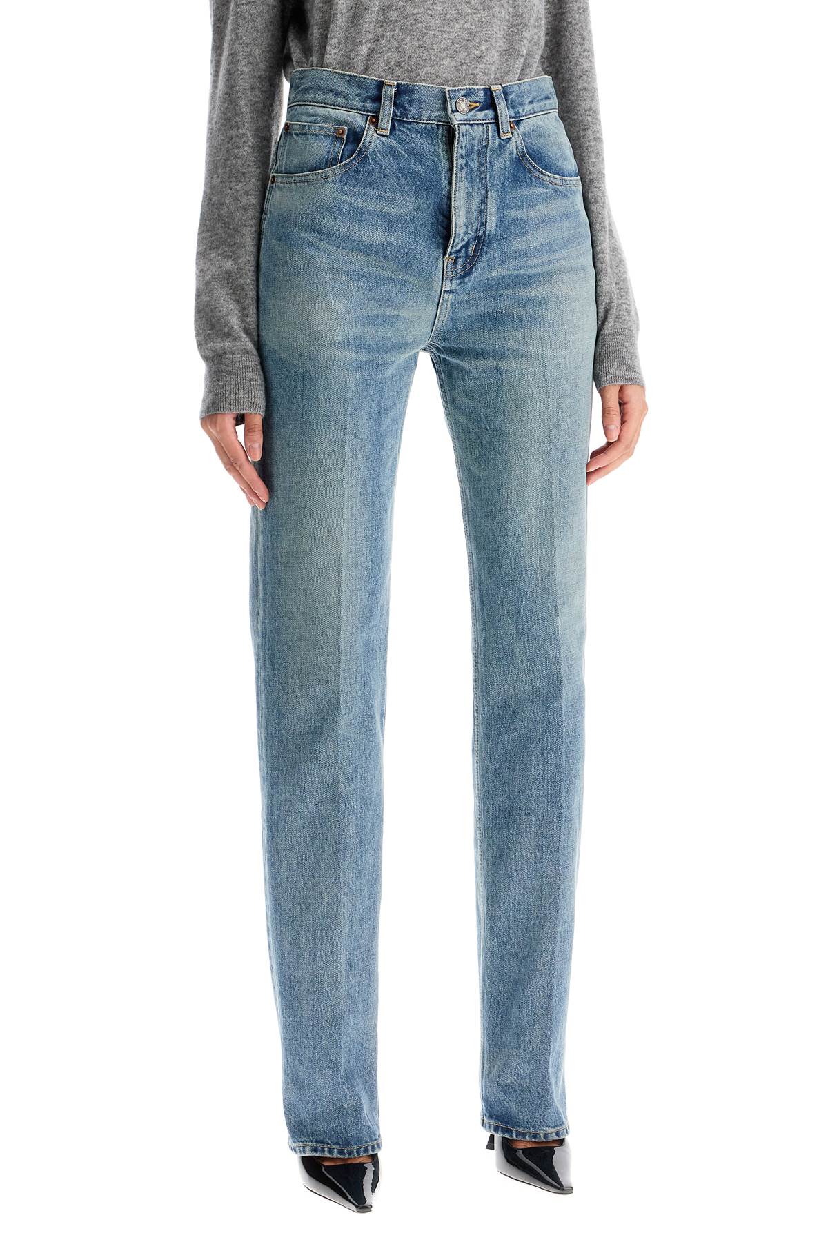 Shop Saint Laurent Straight Waist Medium Rise Jeans In Blue